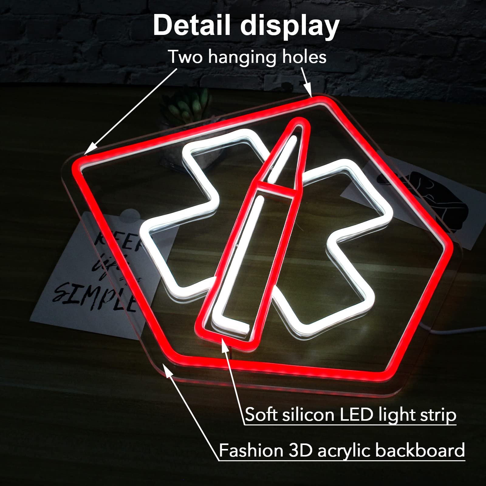 Jesalah Neon Sign for Game Room Decor, LED Wall Light, Red White, USB, Decorative Night Light for Teen Boy Bedroom