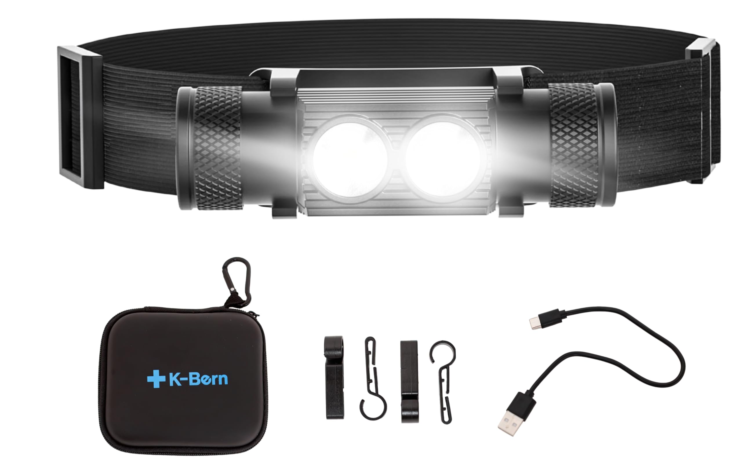 K-Bern Hard Hat Headlamp. Rechargeable. 1200 Lumen, Ultra Bright Head Lights For Forehead. Waterproof, Lightweight Aluminum, 335