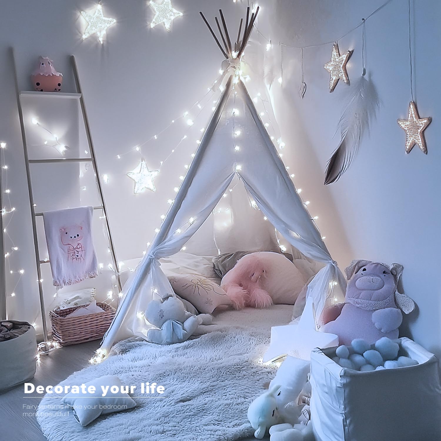 JMEXSUSS 4 Pack 50 LED White Fairy Lights Battery Operated - 16.1ft Mini Christmas Twinkle Lights Indoor Outdoor Waterproof for