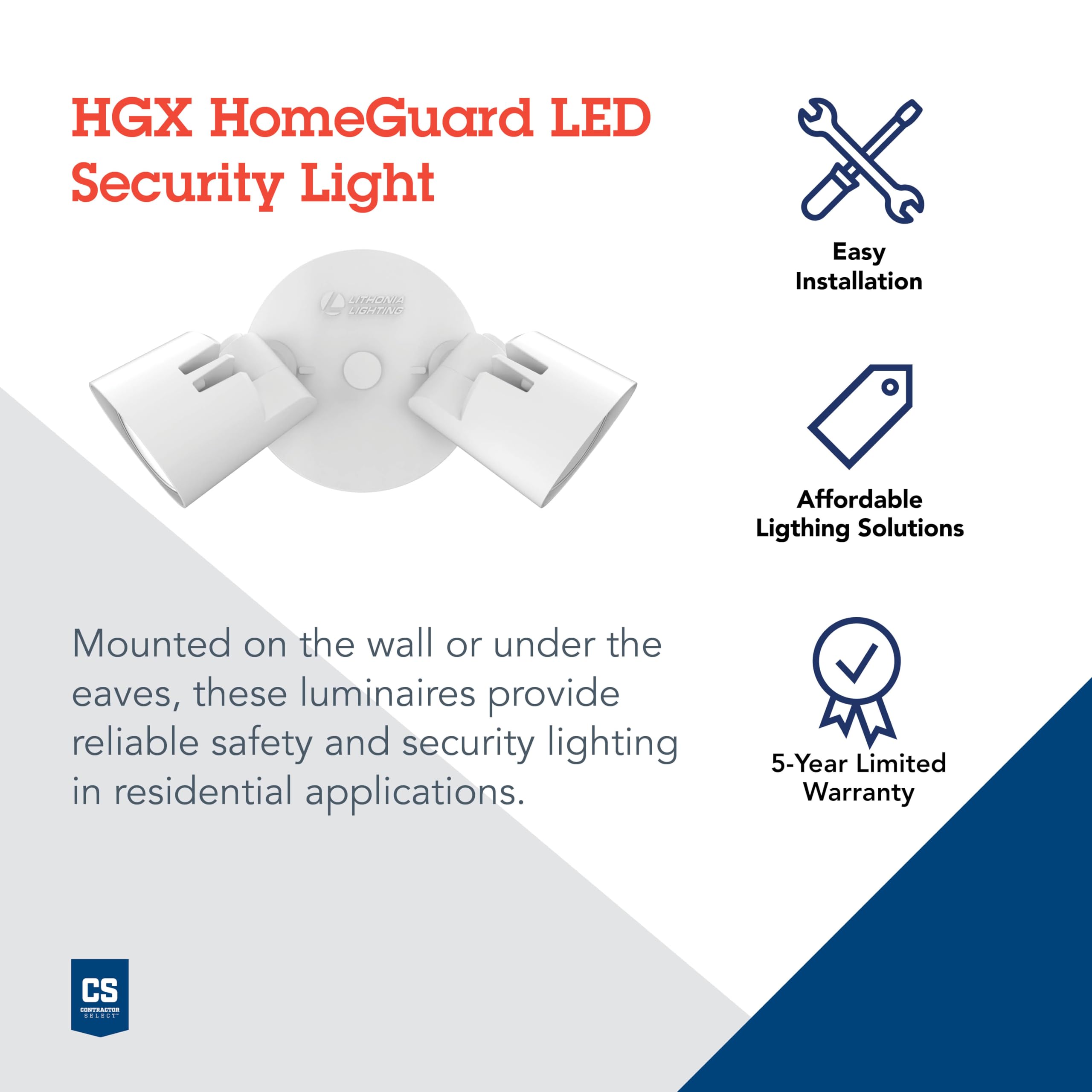 Lithonia Lighting HGX LED Outdoor Security Floodlight, 2-Light, 4000K, White, Aluminum, Model HGX LED 2RH 40K 120 WH M2