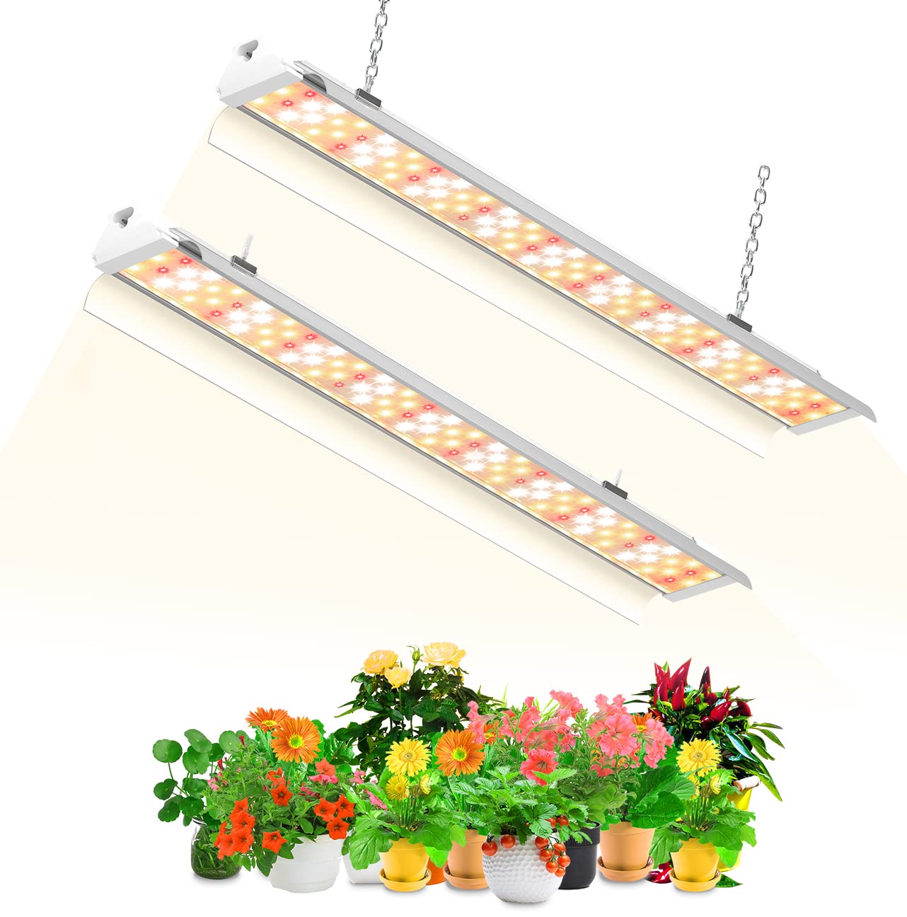 SZHLUX 2FT 80W Full Spectrum LED Grow Light Strip, Warm White, Linkable with On/Off Switch - Ideal for Indoor Plants, 2 Pack