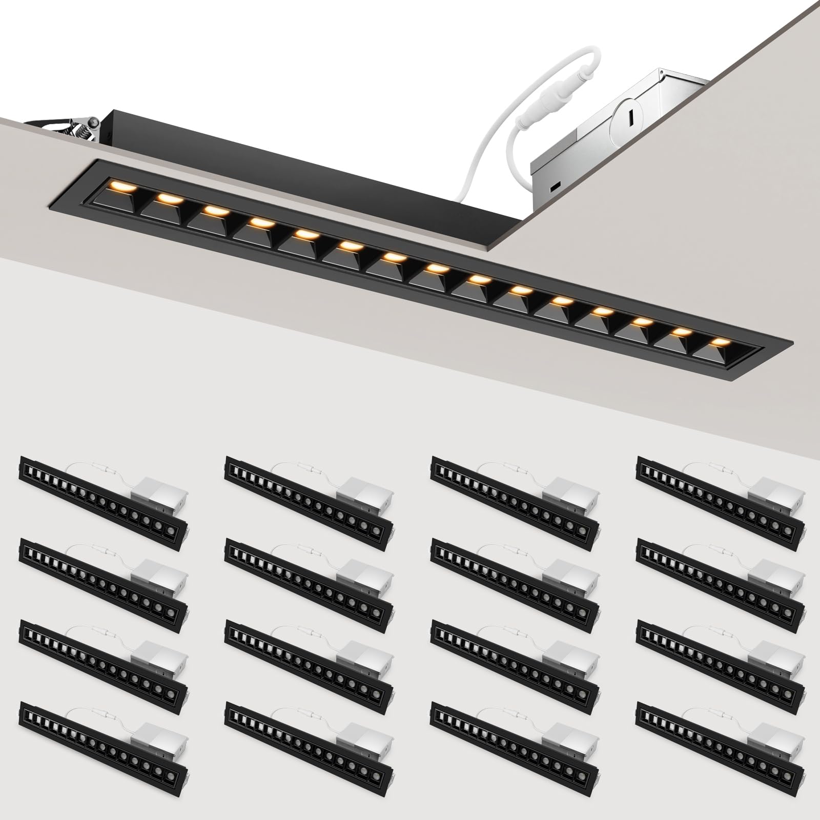 SCON 15W Recessed Adjustable Array Spotlight 16-Pack, 5 CCT 3000-6500K Aluminum LED Linear Light, Downlight with Trim, Paired wi