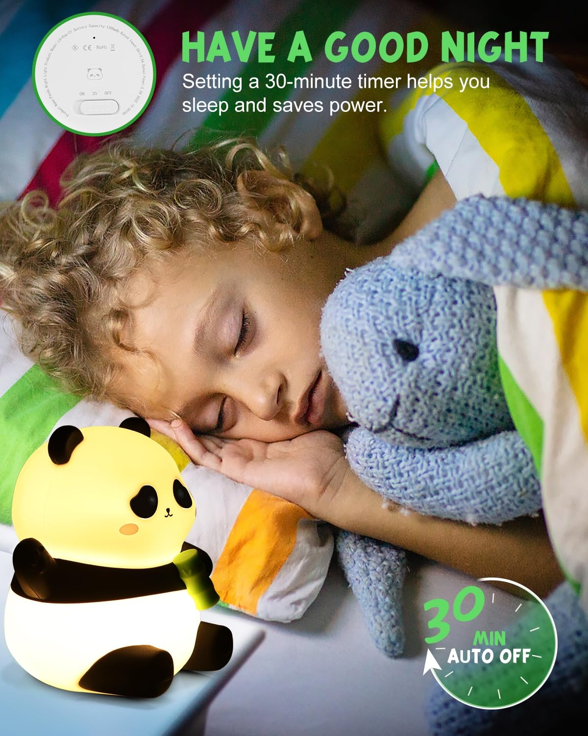 Emmanoth Cute Panda Night Light,Cute Lamp,Squish Lamp for Kids, Kawaii Room Decor Baby Night Light for Bedroom Kids Room Nursery