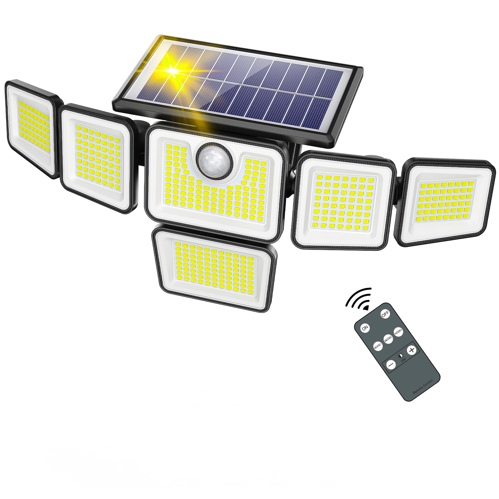 Szpower Solar Outdoor Lights, 3000Lm Solar Flood Lights With 401 Led, 6 Heads Motion Sensor Lights 360° Beam Angle, Ip65 Waterproof,3 Adjustable Brightness, Remote Control Security Lights 1 Packs