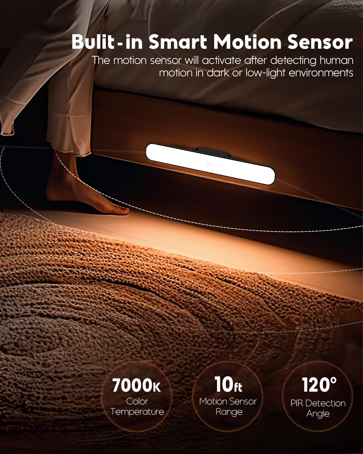 Rossetta 78 Led Under Cabinet Lights - Battery Operated, Motion Sensor, Dimmable, Wireless, Black