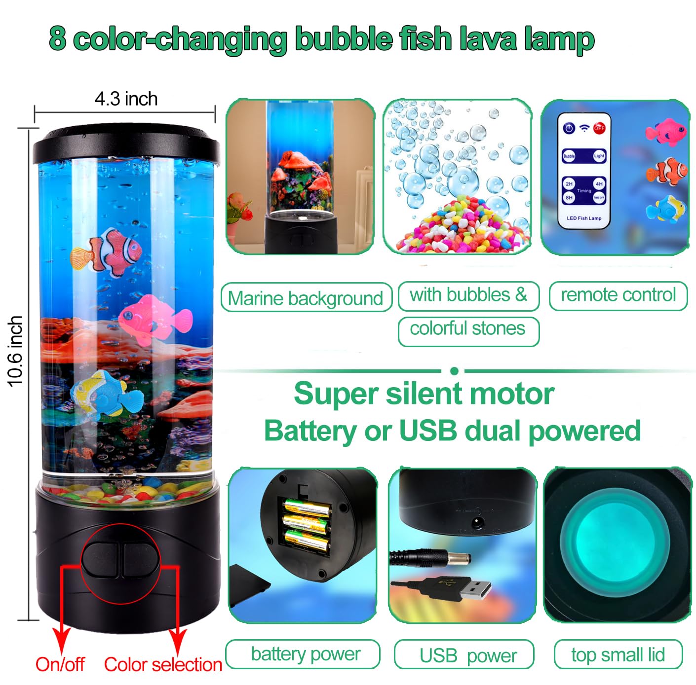 Toycol Bubble Fish Lamp Ocean Sensory 8 Color Changing LED Fish Night Light Aquarium Tank Table Mood Lamps for Adults Kids Home