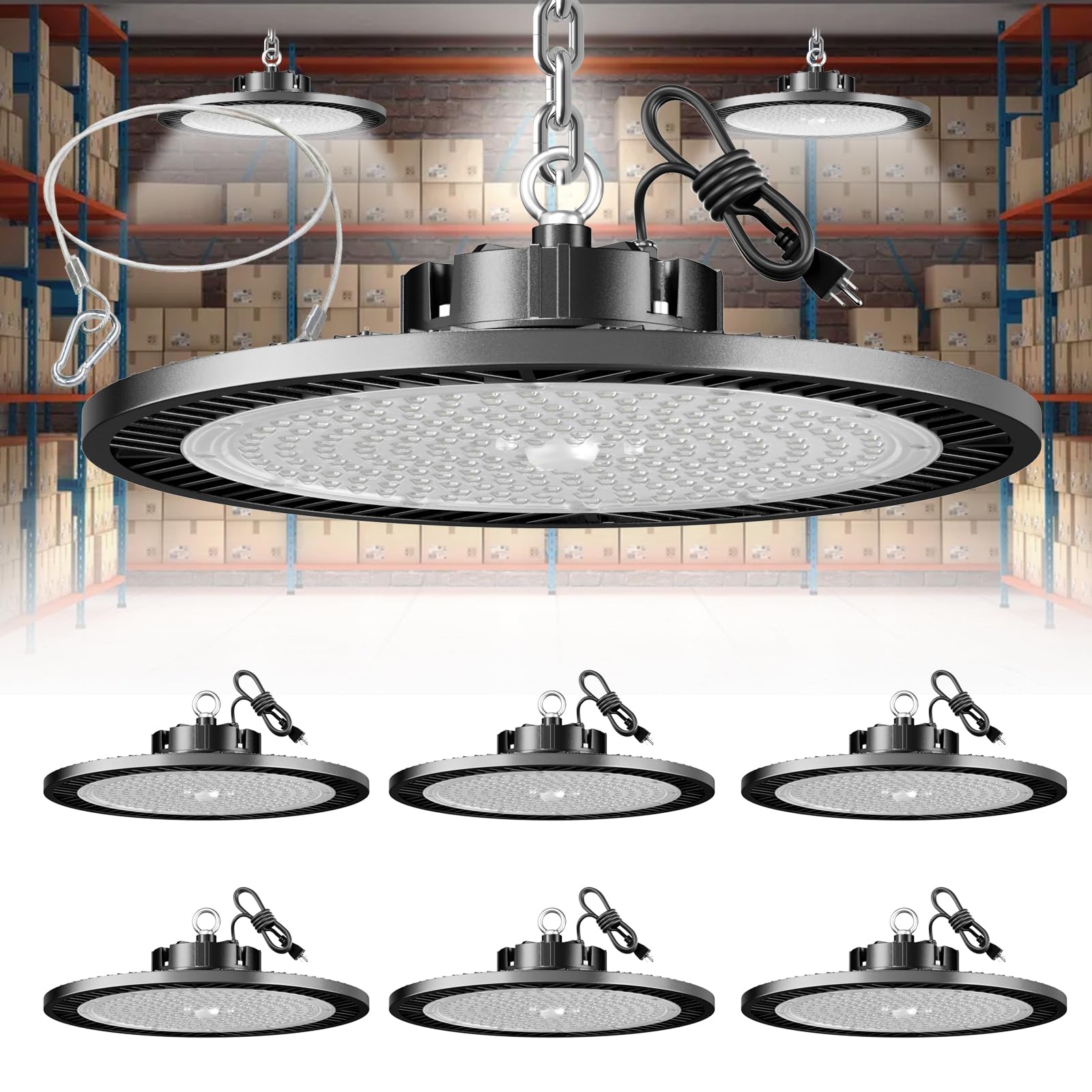 Elekico Super Bright 250W Ufo Led High Bay Light 35000Lm With Plug 5Ft Cable (Eqv.1000W Mh/Hps/Hid),5000K High Bay Led Shop Lights Garage Lighting For Garage Factory Workshop Warehouse Barn -6Pack