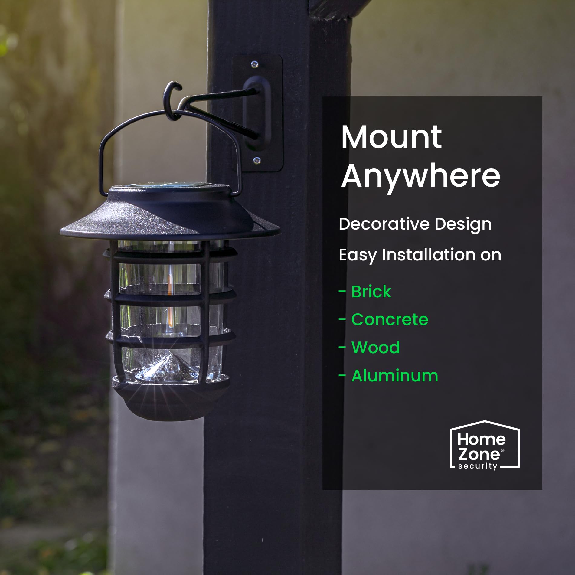 Home Zone Security 2-Pack Solar Wall Hanging Lights Lifepo4 Battery 3000K Warm 20Lm Up To 12 Hours Dawn Motion Sensor Auto, Ip65