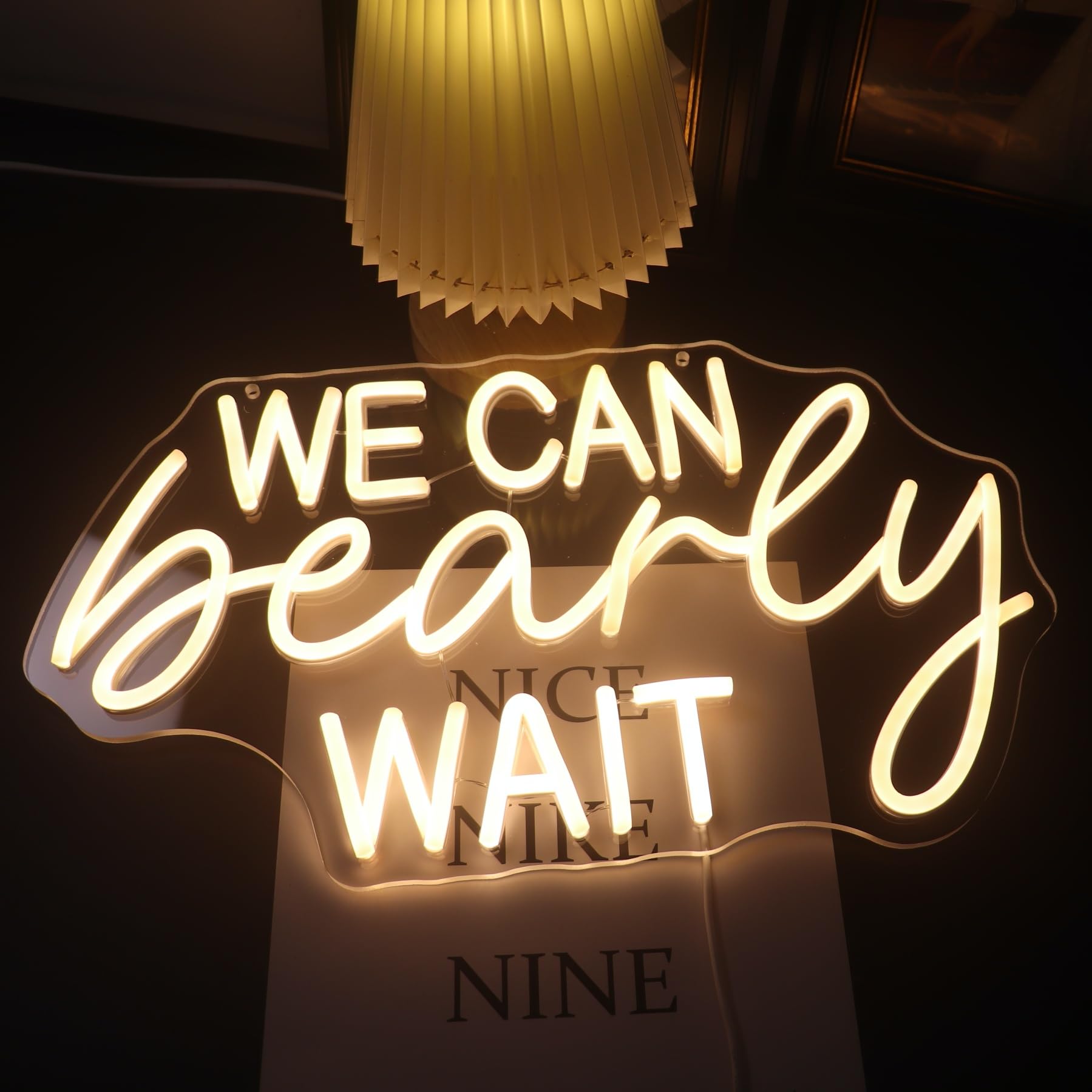 Nordstylee Neon Sign - inWe Can Bearly Waitin Gender Reveal Decor, Warm White, 16.53x9.05 inches, Model NRLT240815009