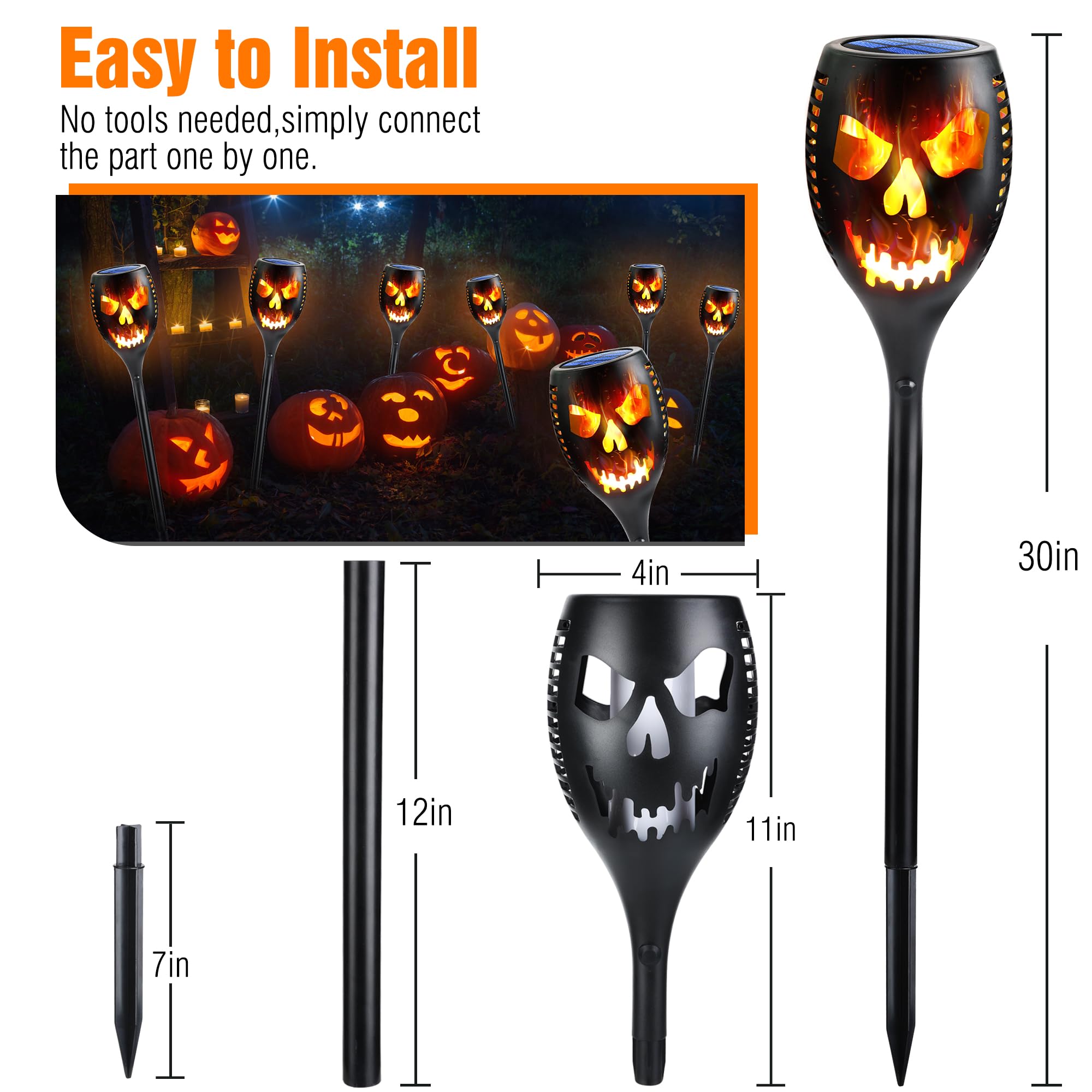 Toodour Solar Halloween Lights Outdoor, 4 Packs Super Larger Size Solar Torch Light With Flickering Flame, Waterproof Led Flame