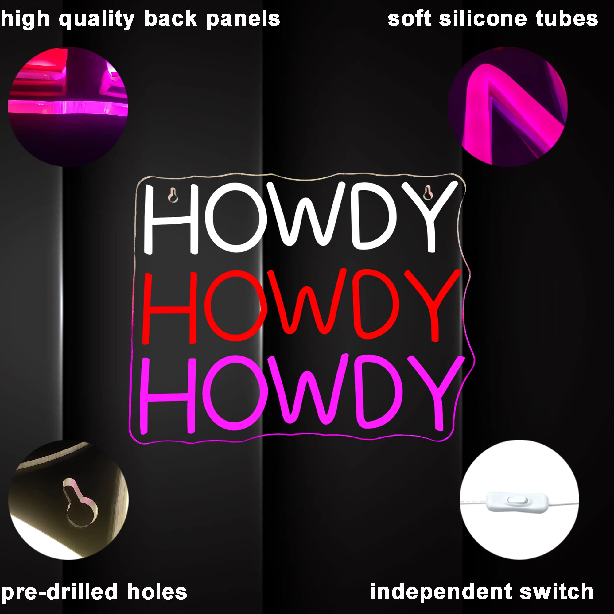 Howdy Neon Signs for Wall Decor, LED Signs Pink Howdy Neon Light Signs for Bedroom, LED Wall Art USB Powered for Bedroom Wedding
