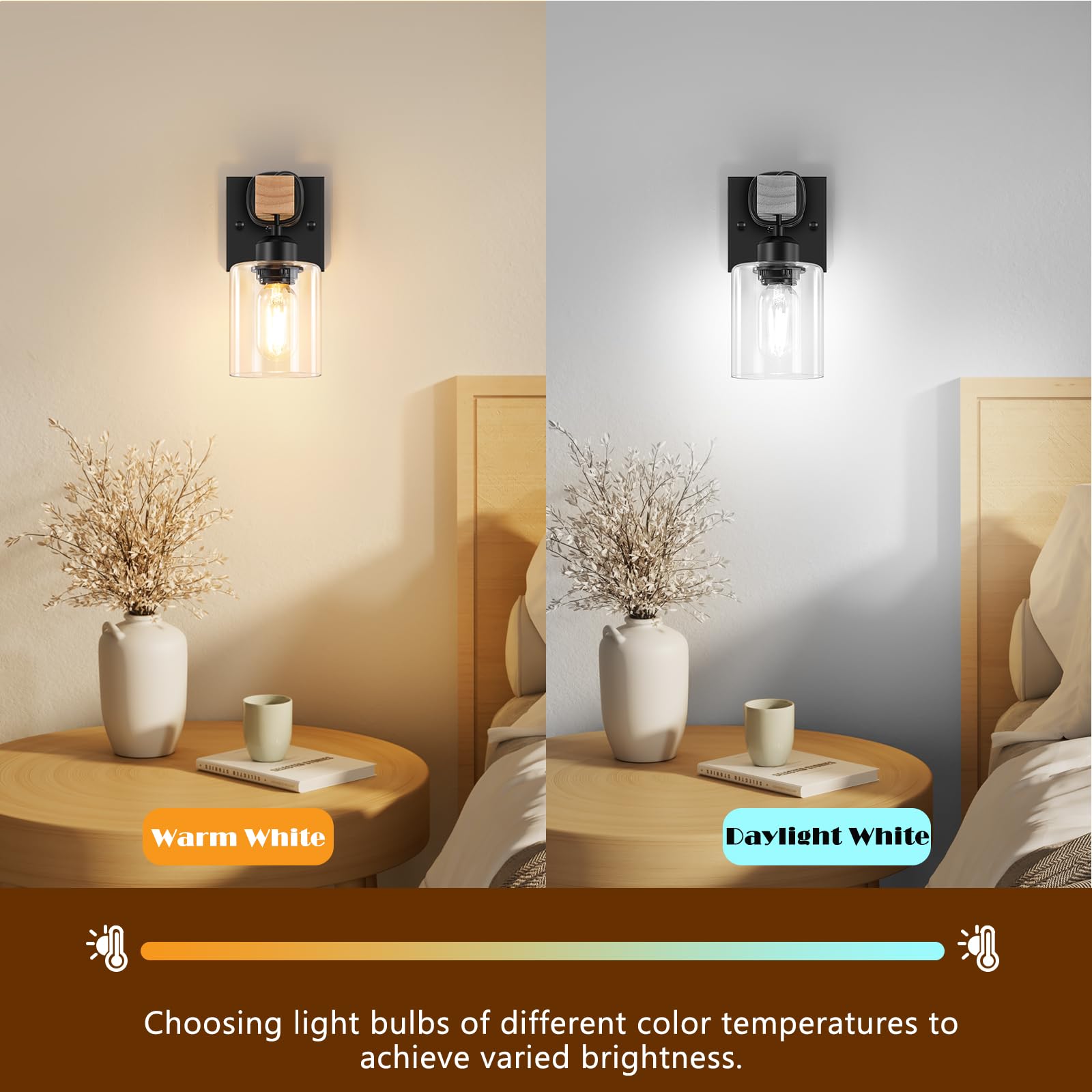 Licperron 1-Light Wall Sconce Set of 2, Matte Black Indoor Lighting with Clear Glass Shades for Bathroom, Bedroom, Kitchen