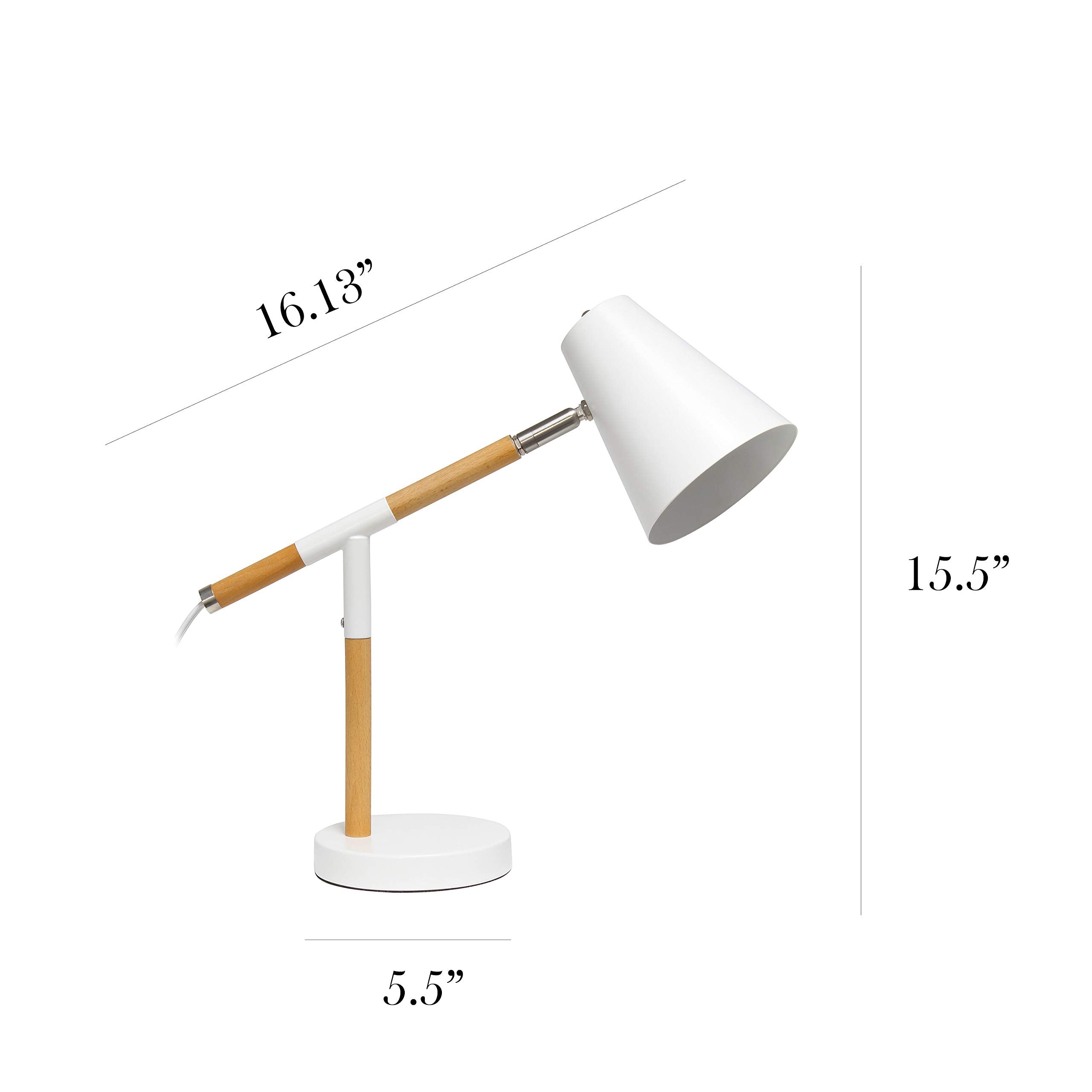 Simple Designs LD1059-WHT Wooden Pivot Desk Lamp  Matte White