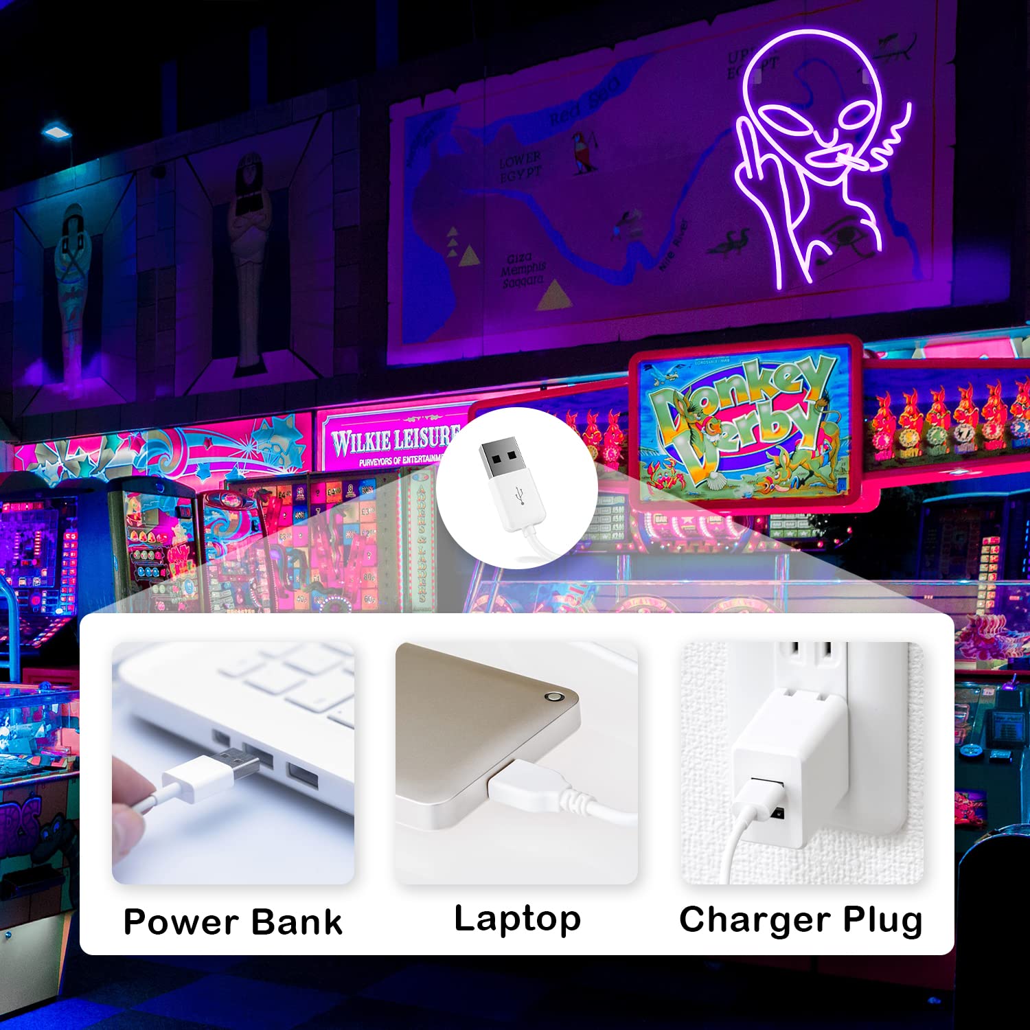 LUCUNSTAR Purple Alien Neon Sign LED Wall Decor for Game Room, Bar, Pub, Bedroom - Acrylic