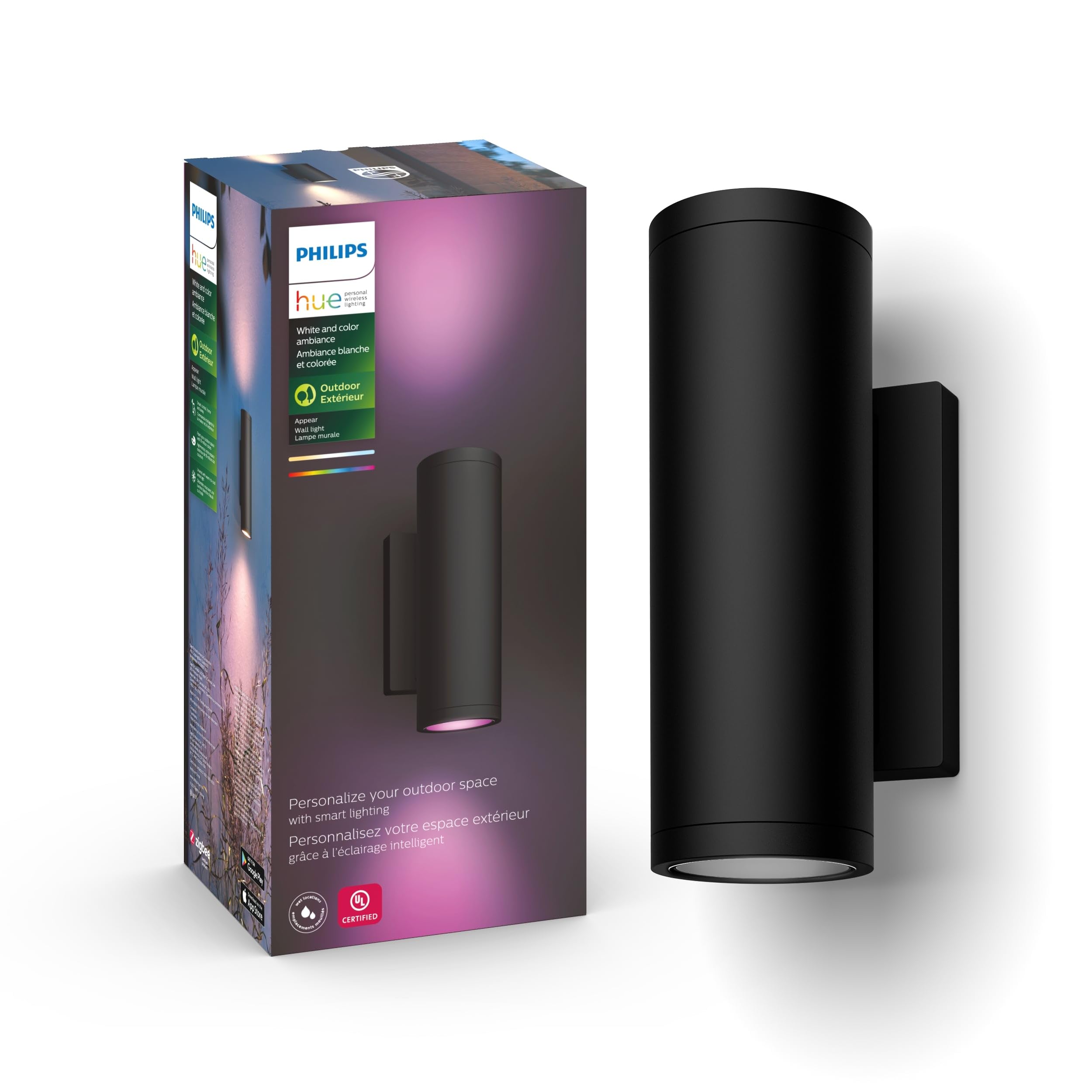 Philips Hue Appear Outdoor Smart Wall Light - Black - LED Color-Changing - 1 Pack - Requires Hue Bridge - Weatherproof - Model 1746330V7