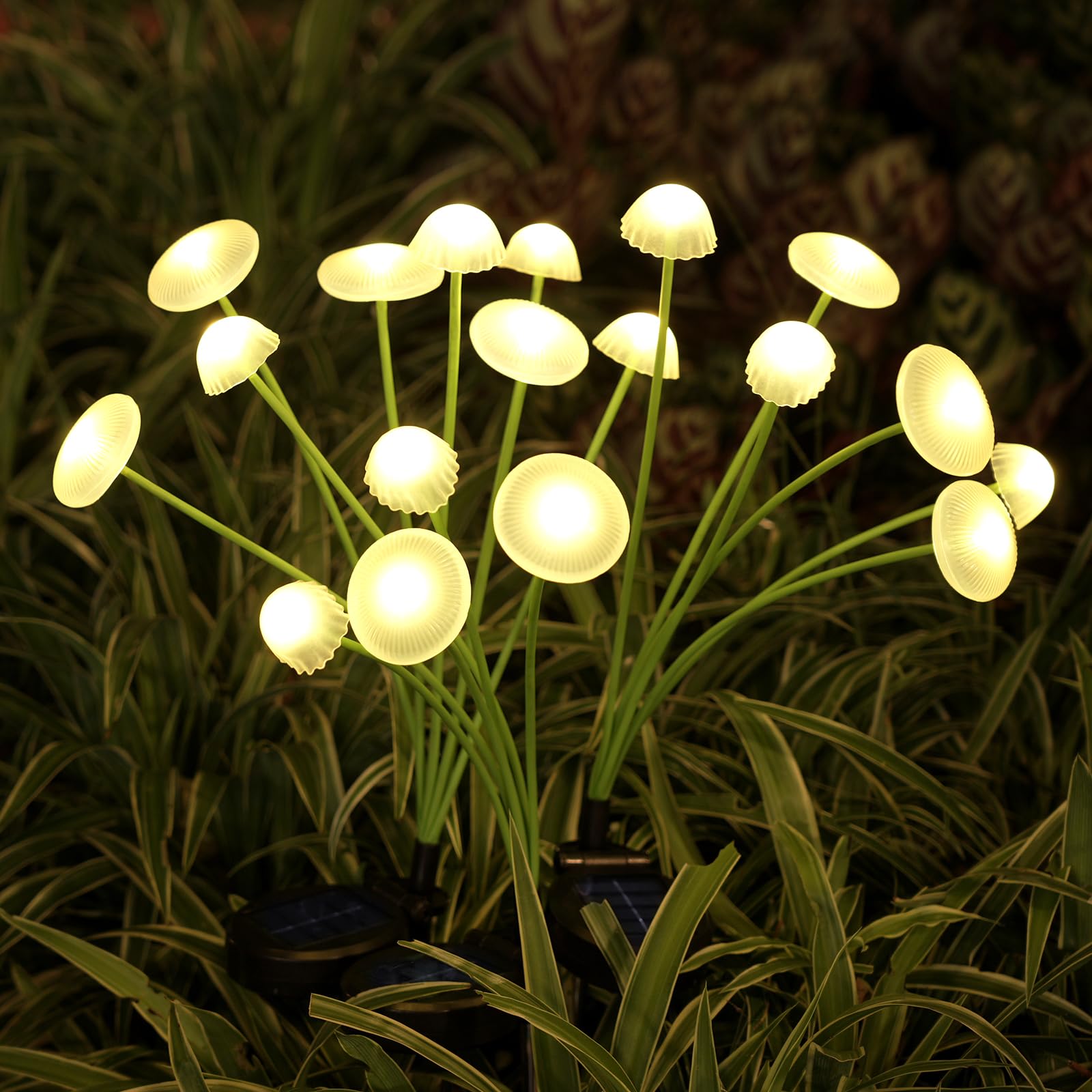 Rieyue Solar Garden Lights, 2-Pack Dual Mode LED Solar Mushroom Lights, Waterproof Firefly Outdoor Decor for Yard, Patio, and Pa