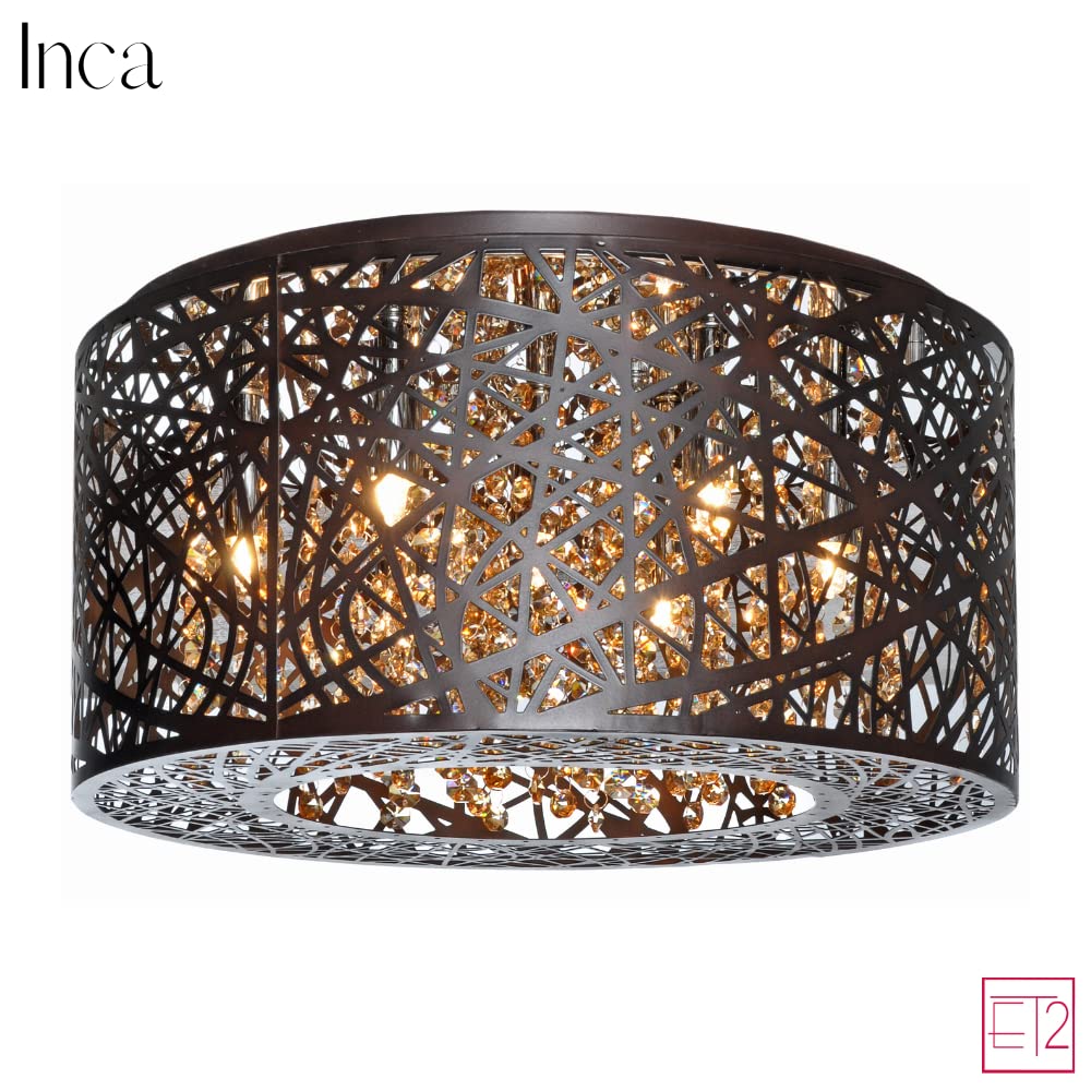 Et2 E21300-10Bz I Inca Collection Xenon Seven Light Laser-Cut Sheath With Crystal Drum Ceiling Flush Mount - Bronze Finish I 290
