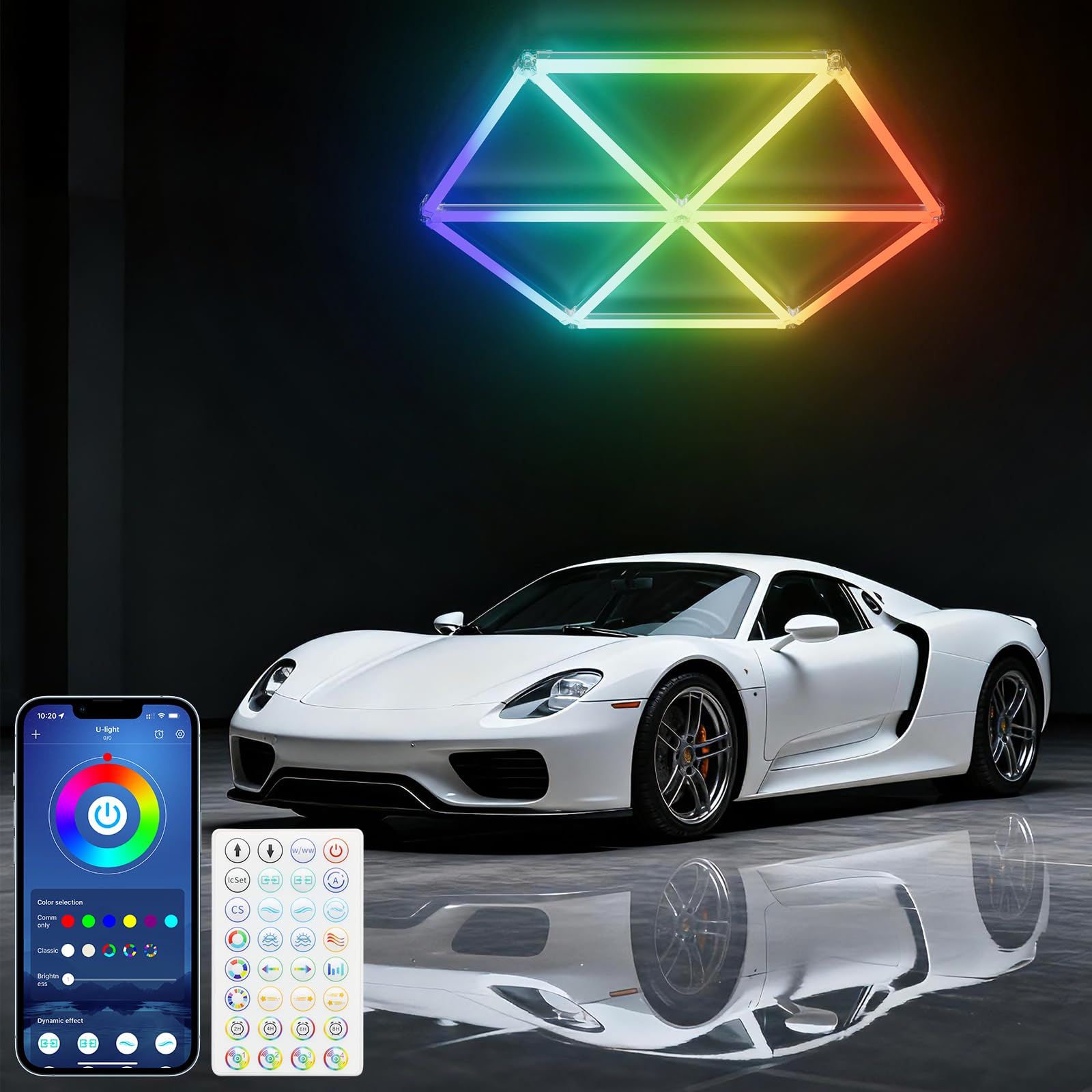 Alolight Hexagon Garage Lights RGB - Music Sync Mode with 358 Dynamic Colors  Wireless APP Voice Control for Man Caves  Game Rooms  Bars