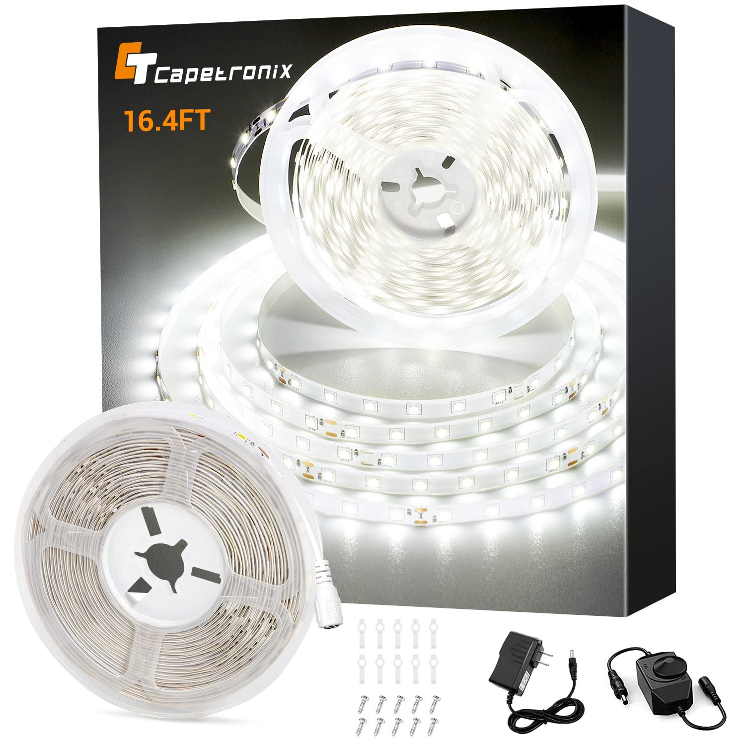 CT CAPETRONIX White LED Strip Light, 40 Feet 24 Volt LED Light Strip White, 6000K-6500K Daylight Super Bright LED Tape Light for