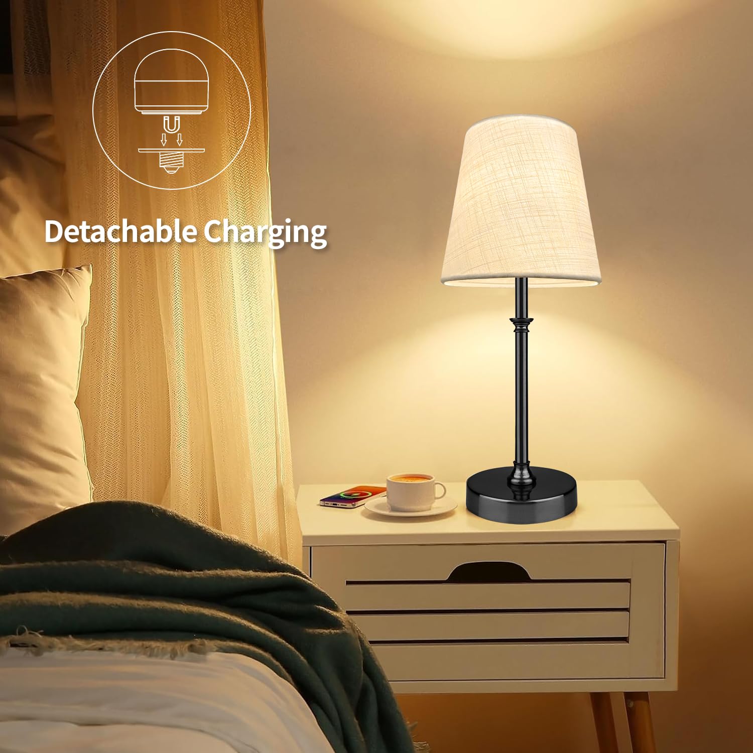 Blueye Rechargeable Table Lamps,Remote Control,5200Mah,2700K-6000K,No Flicker,Replaceable Bulb,450Lumens,40W Equivalent,Detachab