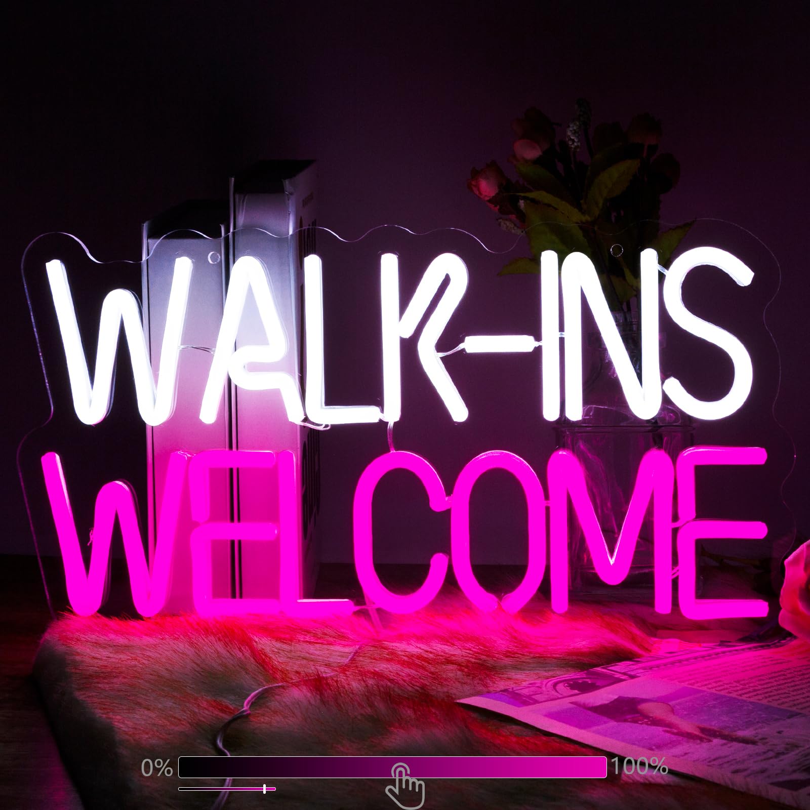 Moodlion Neon Wall Sign - Pink LED Light for Studio Room Decor, 15.8x11.5 IN, Acrylonitrile Butadiene Styrene, Walk Ins Welcome