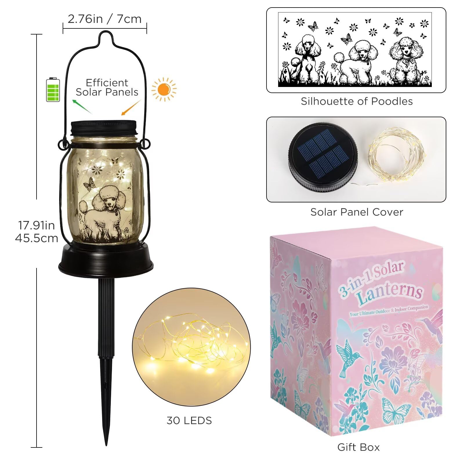 Poodle Gifts For Women/Men, Poodle Solar Lanterns Dog Mom Birthday, Dog Lovers Lantern, Pet Loss Pet Memorial Lights, Solar Gard