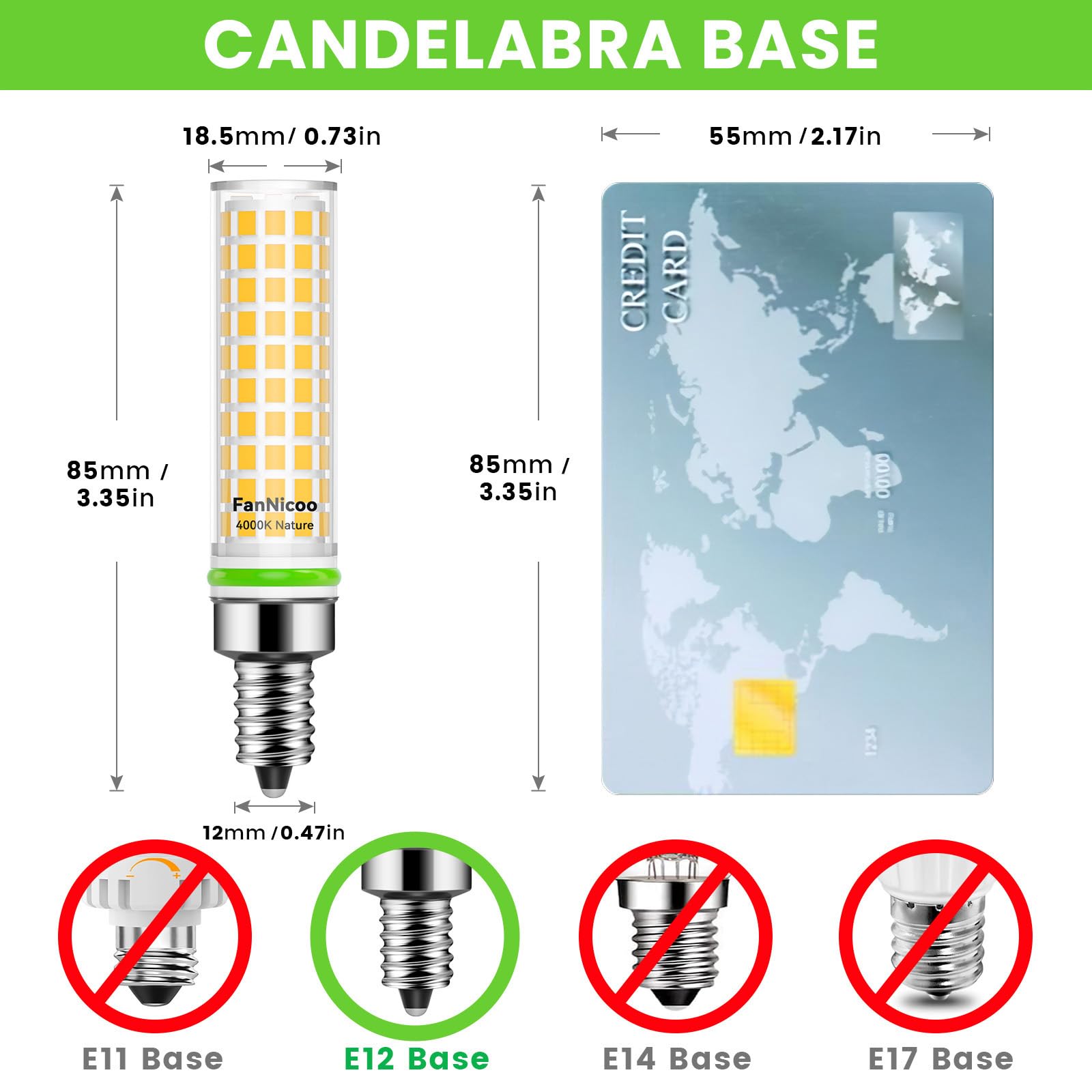 FanNicoo E12 LED Bulb 10W 100W Equivalent Natural White 1200lm Candelabra Bulbs for Ceiling Fan & Pendant Lighting (5-Pack)