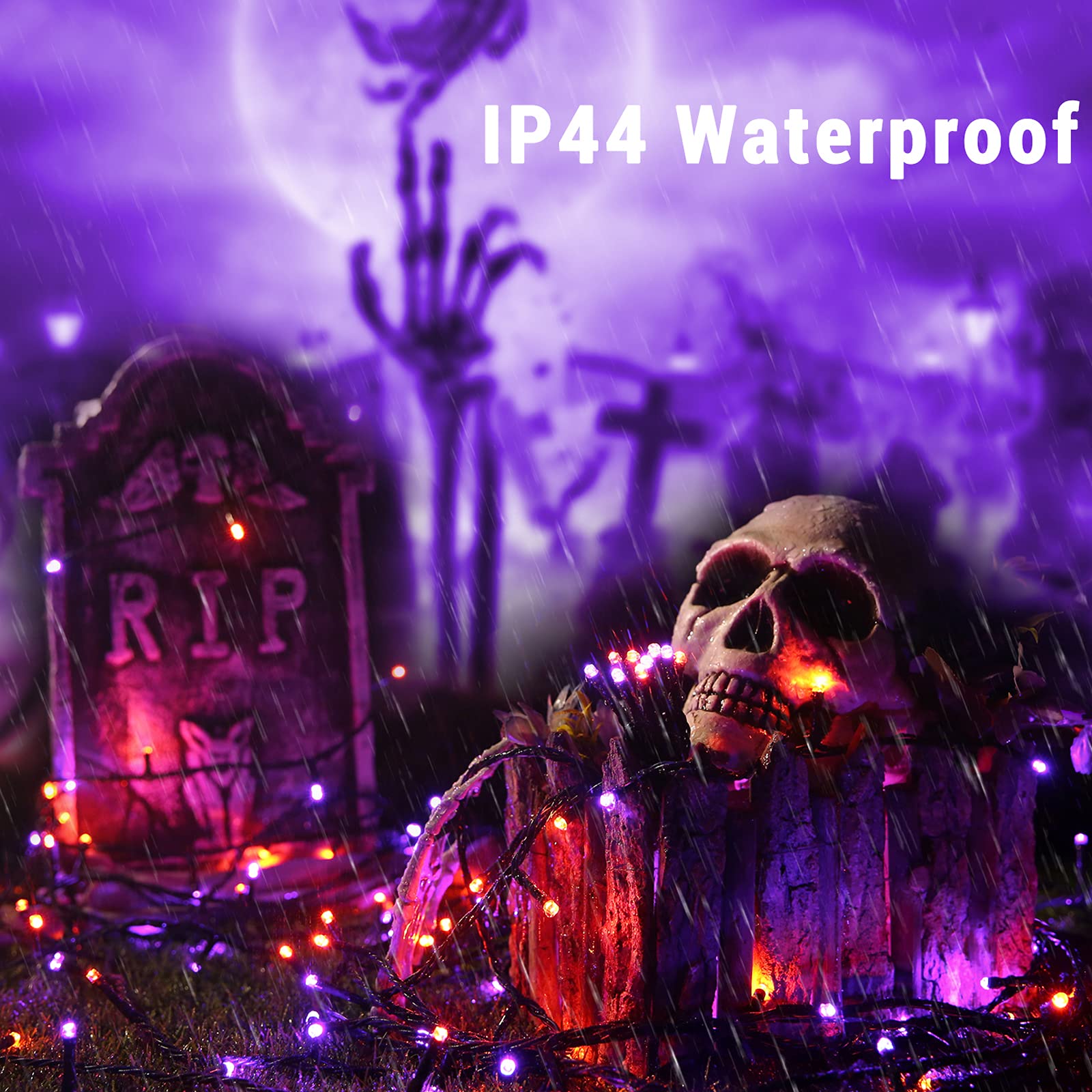 Brizlabs Orange & Purple Halloween Lights, 78.74Ft 240 Led Orange Lights Connectable, 8 Modes Outdoor Purple Halloween Light Wit