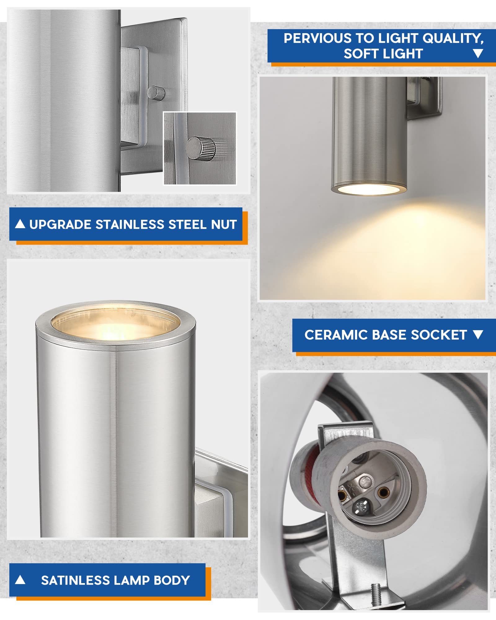 Tengxin 2 Pack Outdoor Wall Light, Modern Brushed Nickel Stainless Steel Sconce