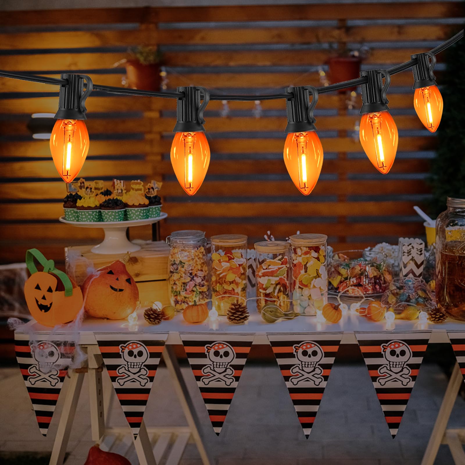 Chyparty C7 Orange Halloween Lights Outdoor  25Ft Led String Lights With 25 Bulbs  Waterproof Fall Thanksgiving Decor For Patio  Fence  Tree  Party