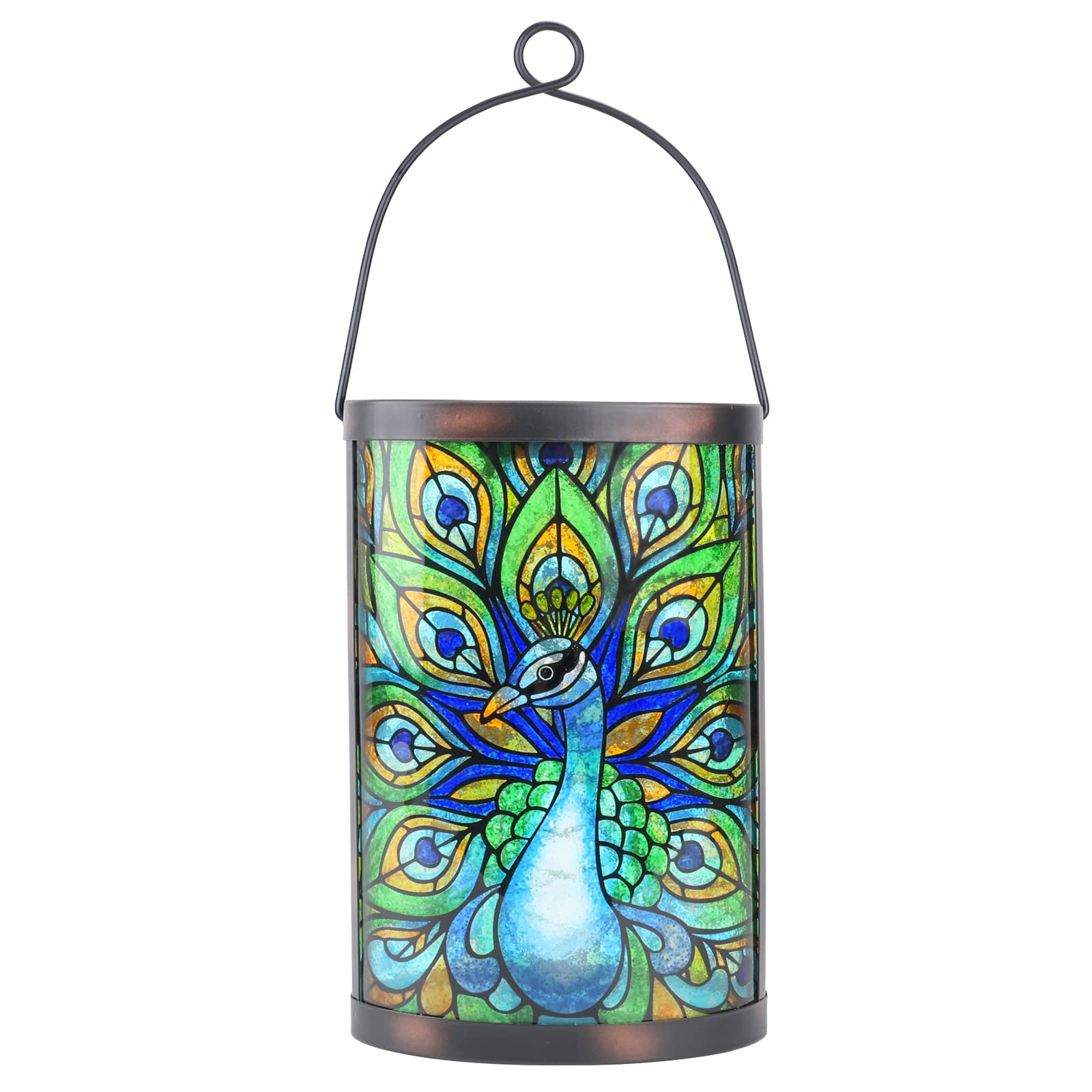 MUMTOP Hanging Solar Lantern, Peacock Model, Waterproof LED, Dark Green, Decorative Tabletop Lamp for Outdoor Patio Garden Decor