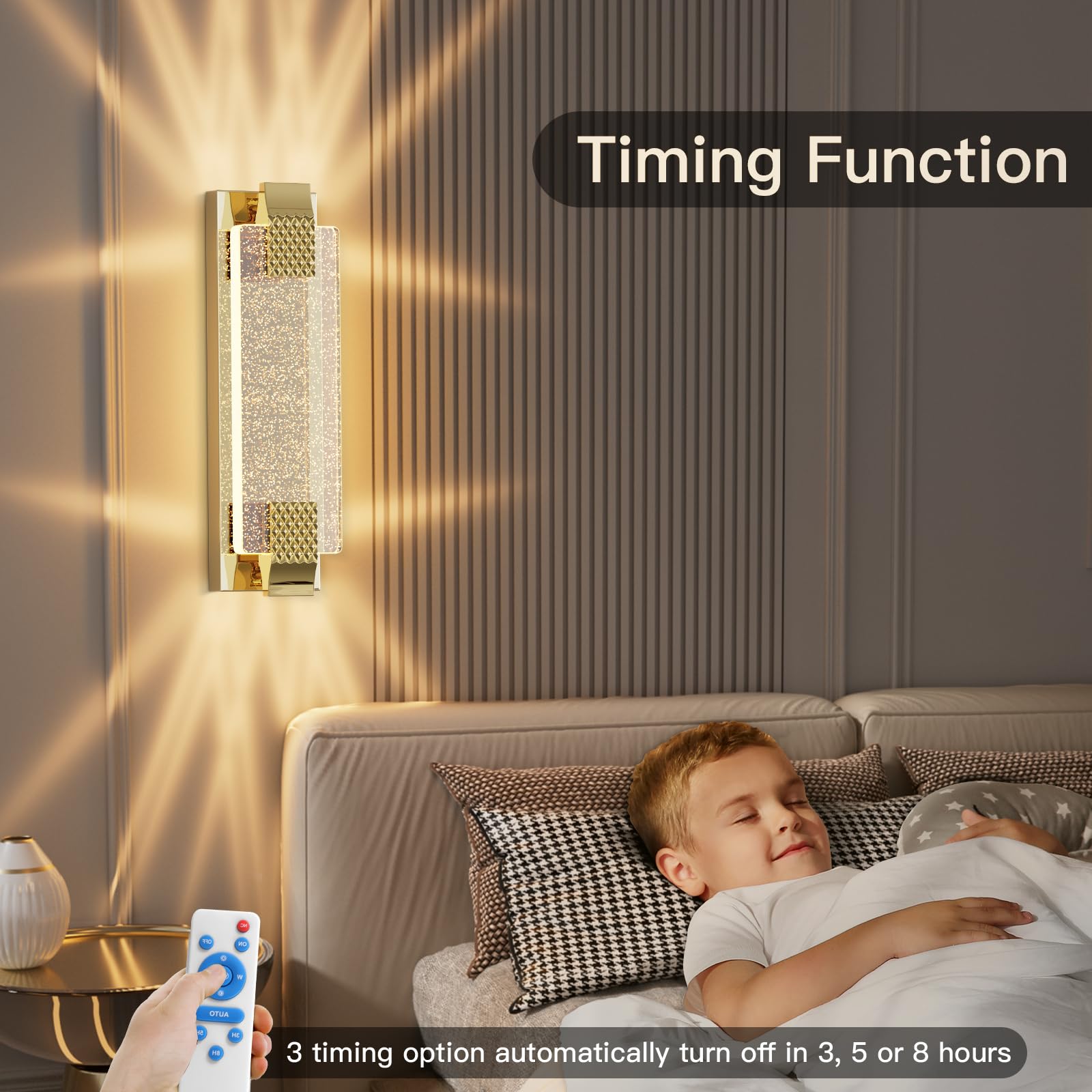 camuucci Rechargeable Battery Operated Wall Sconce, 15.2" Gold Glass Dimmable Light, Remote Control, Model SNCD, Indoor Use