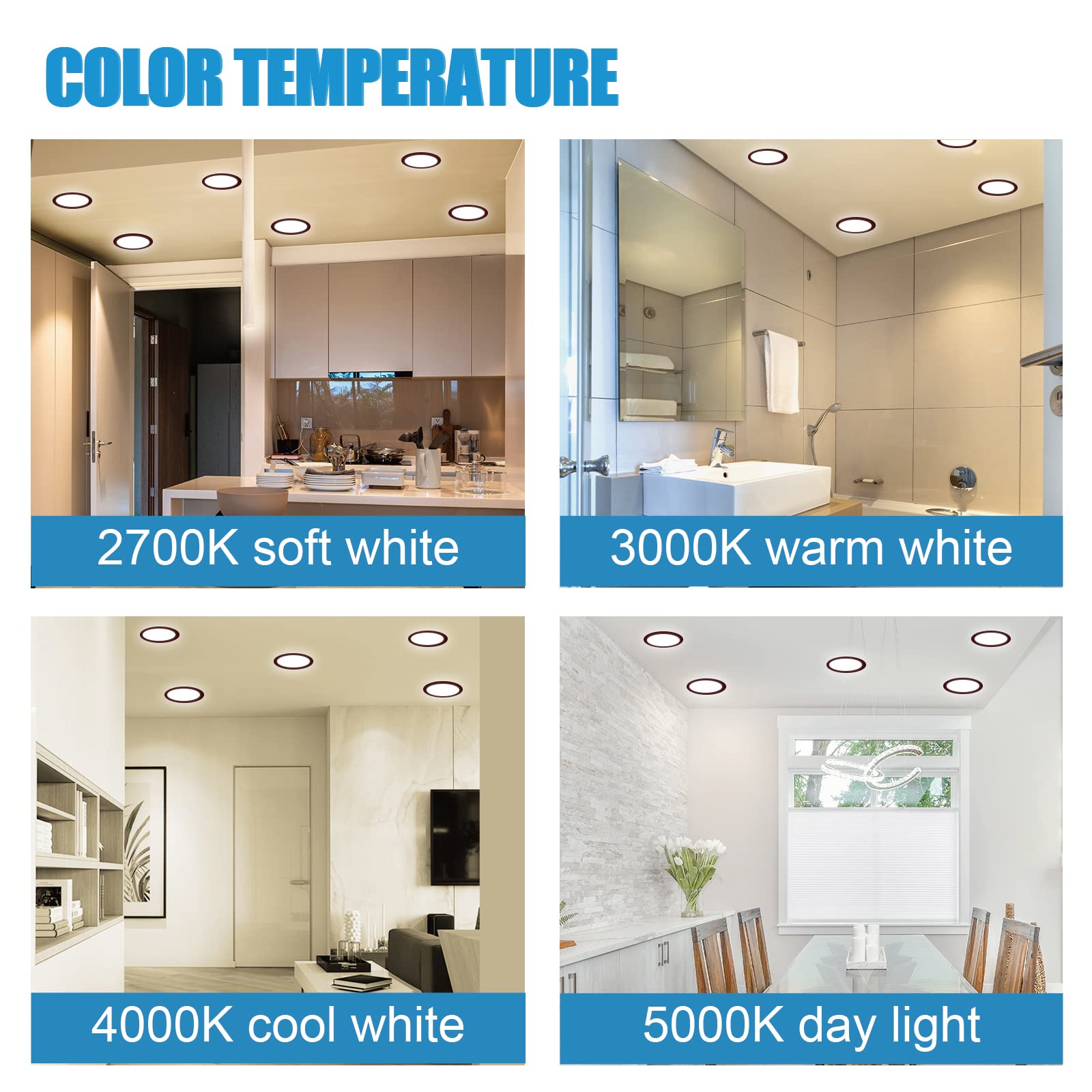 ECOELER 6-Inch Dimmable LED Disk Lights, 16.5W 1000lm, 4000K Cool White, Metal, 10 Pack, Model CDR