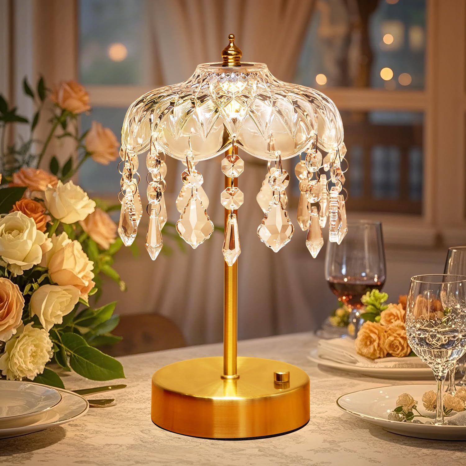 Cordless Lamp, 3 Colors Vintage Lamp Crystal Lamp,10 Brightness Dimmable Lamp,Touch Lamp Flower Lamp,3600mAh Rechargeable Lamps 
