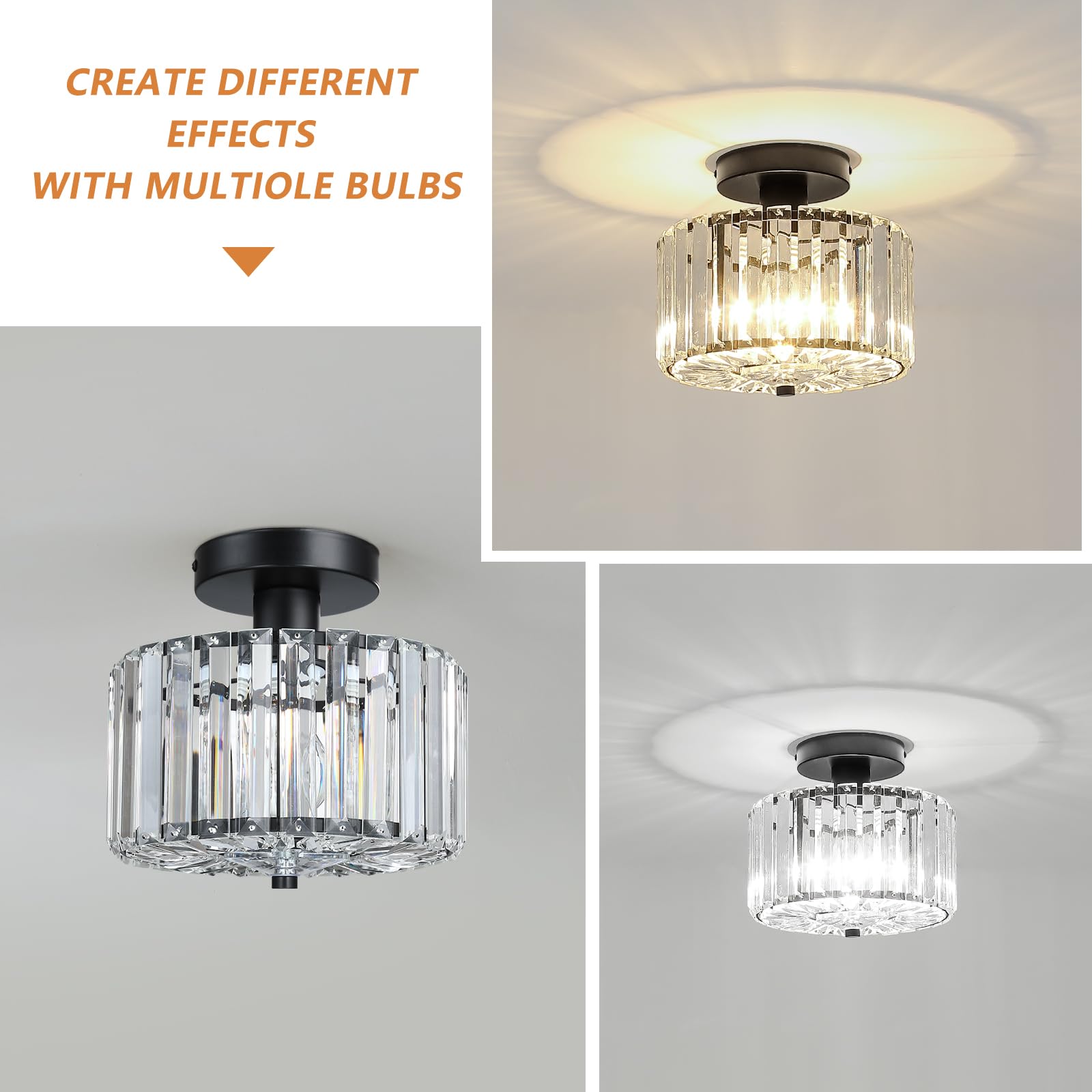 Pasentel Crystal Ceiling Light  Modern Mini Flush Mount Crystal Chandelier  8.89 Inch Black Light Fixture  Round Hallway Lighting Fixtures For Kitchen Entryway Laundry Room  1-Light  Sf004-1-Bk