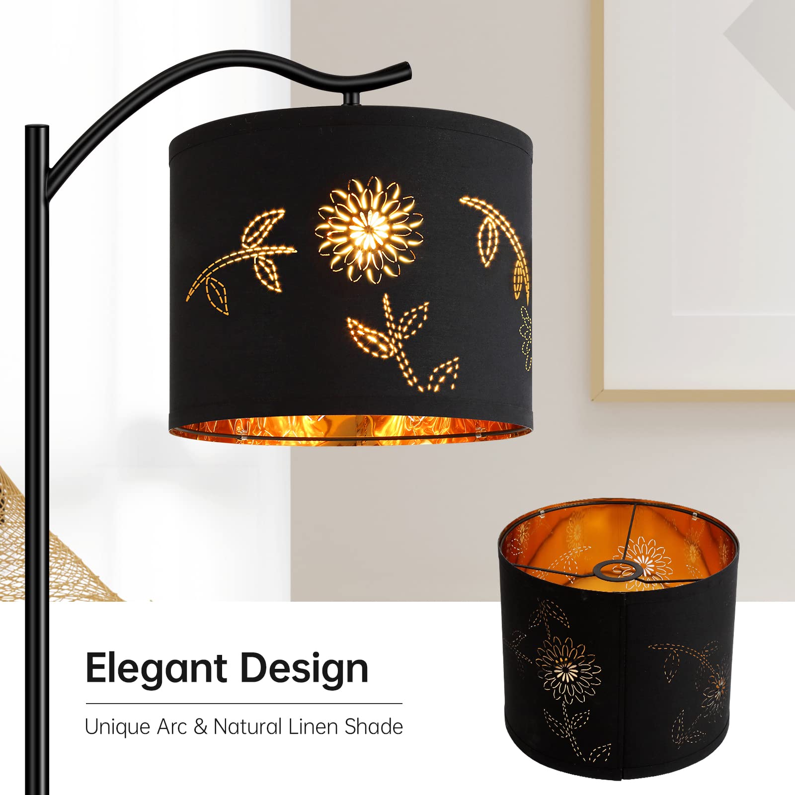 Boostarea Flower Shade Floor Lamp For Living Room,8W Led Arched,Tall Modern Standing Lamp,E26 Socket,Footswitch,Mid Century Floo