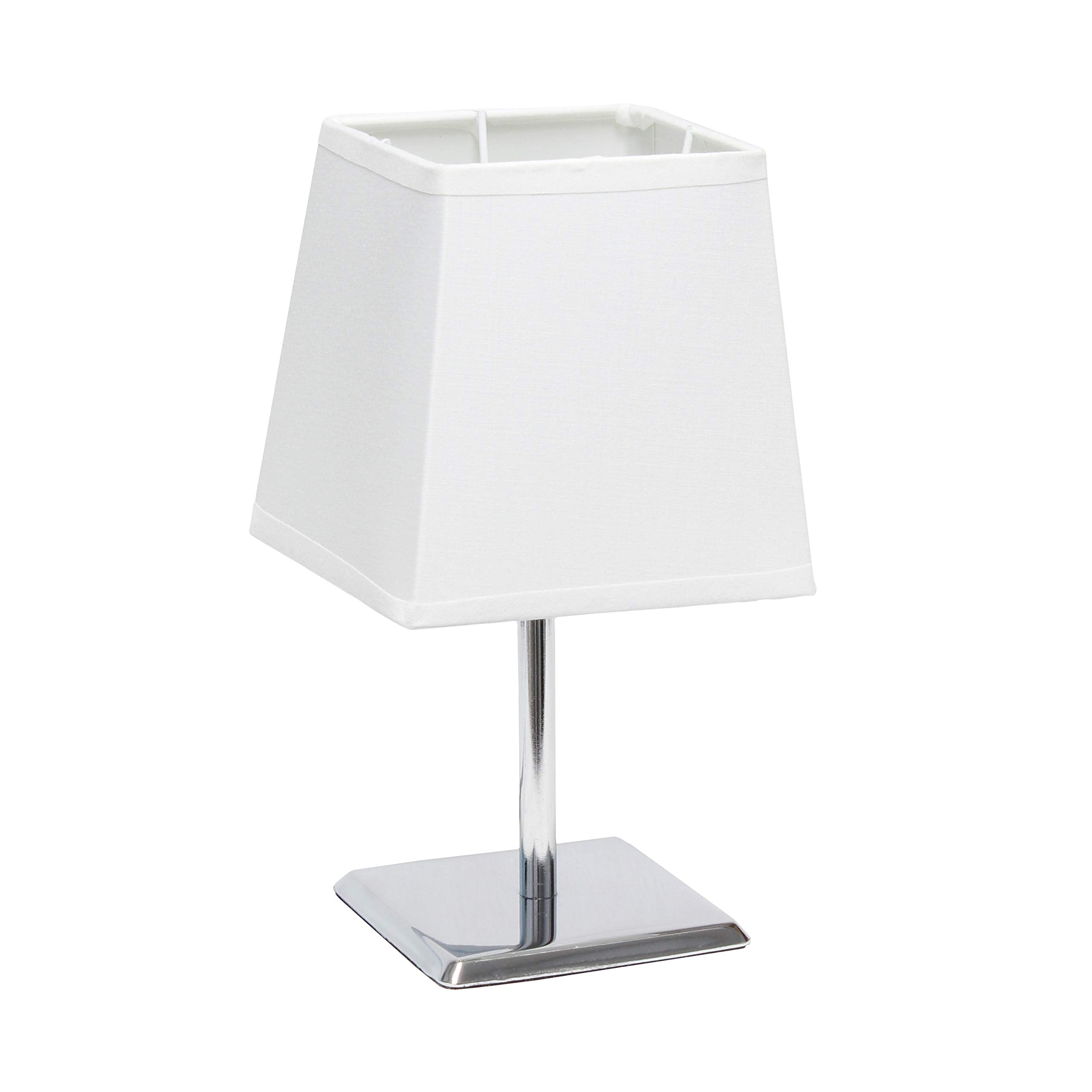 Simple Designs Mini Table Lamp, Lt2062-Wht, Metal, White, Squared Empire Fabric Shade, Pack Of 1