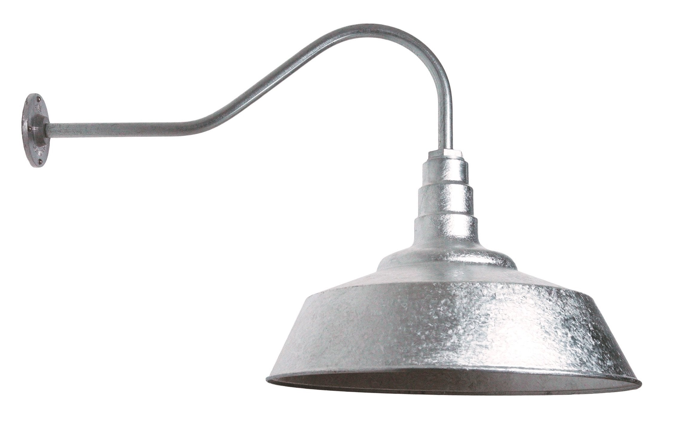 Steel Lighting Co. Redondo Barn Light - 20in Dome, 23in Gooseneck, Galvanized Steel, Outdoor Wall Mounted, Model S20