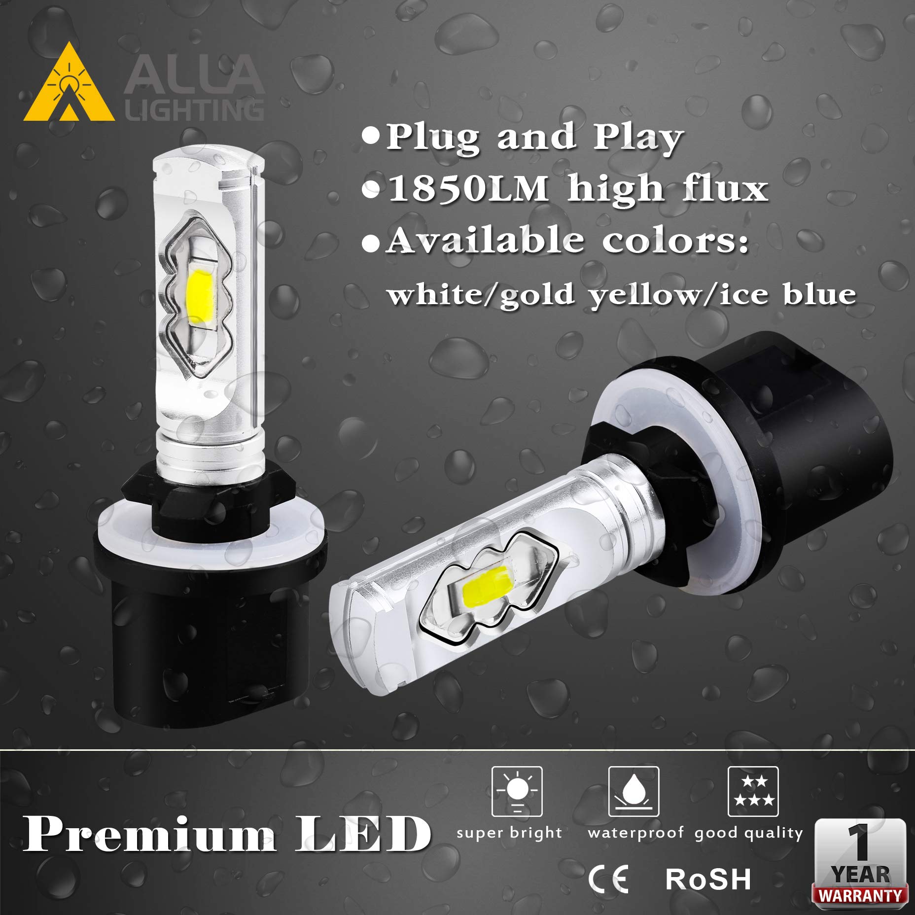 Alla Lighting 3800Lm 899 880 Led Fog Light Bulbs  Super Bright Pg13 Base 884 885 887 893 H27 H32  Eti 56-Smd (3000K Golden Yellow)