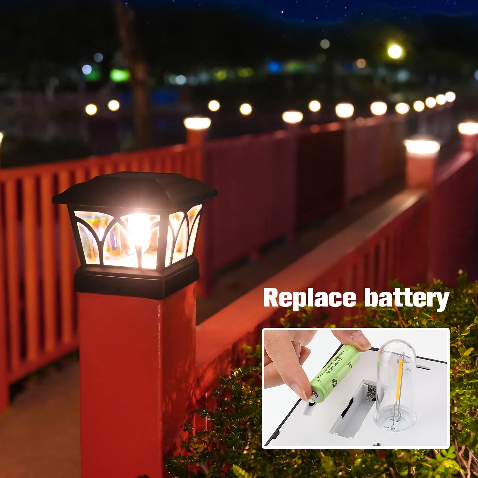 VOLISUN Solar Post Cap Lights 8-Pack, Black, with Edison LED Bulbs, 2 Brightness Settings, Fits 4x4 & 6x6 Posts, Model B0C