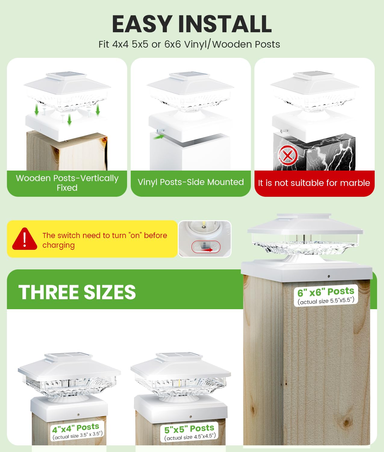 Bitpott Bright Solar Post Cap Lights 8 Pack, 3-In-1 [4X4/5X5/6X6] Fence Post Solar Lights Waterproof Ip65, 6000K Solar Post Ligh