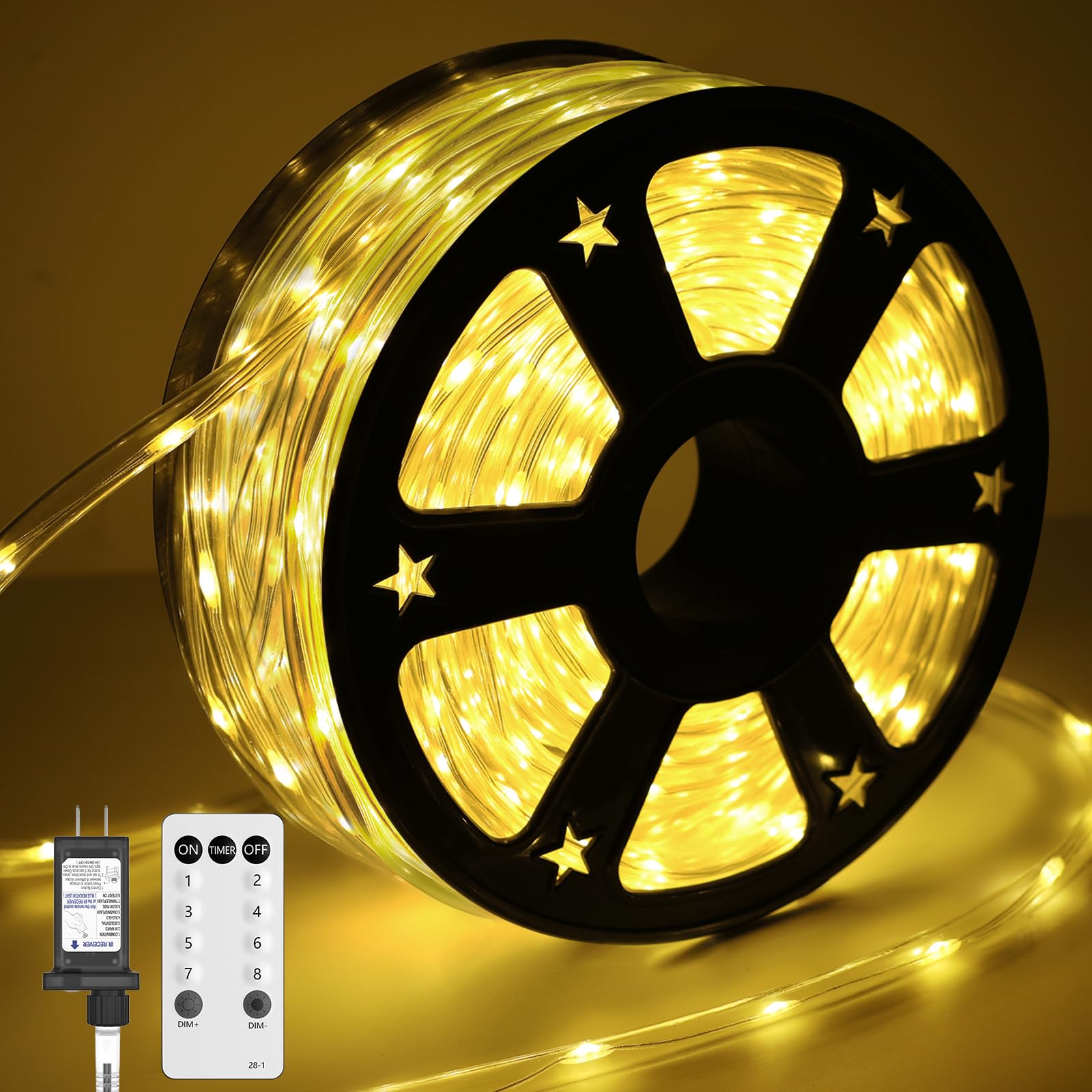 Soiarllt 100FT 720 LED Rope Lights Outdoor Waterproof with Remote  8 Modes and 4 Brightness  Rope Lights for Outside  Bedroom  Patio  Garden  Christmas Lights Indoor Outdoor Decoration (Warm White)