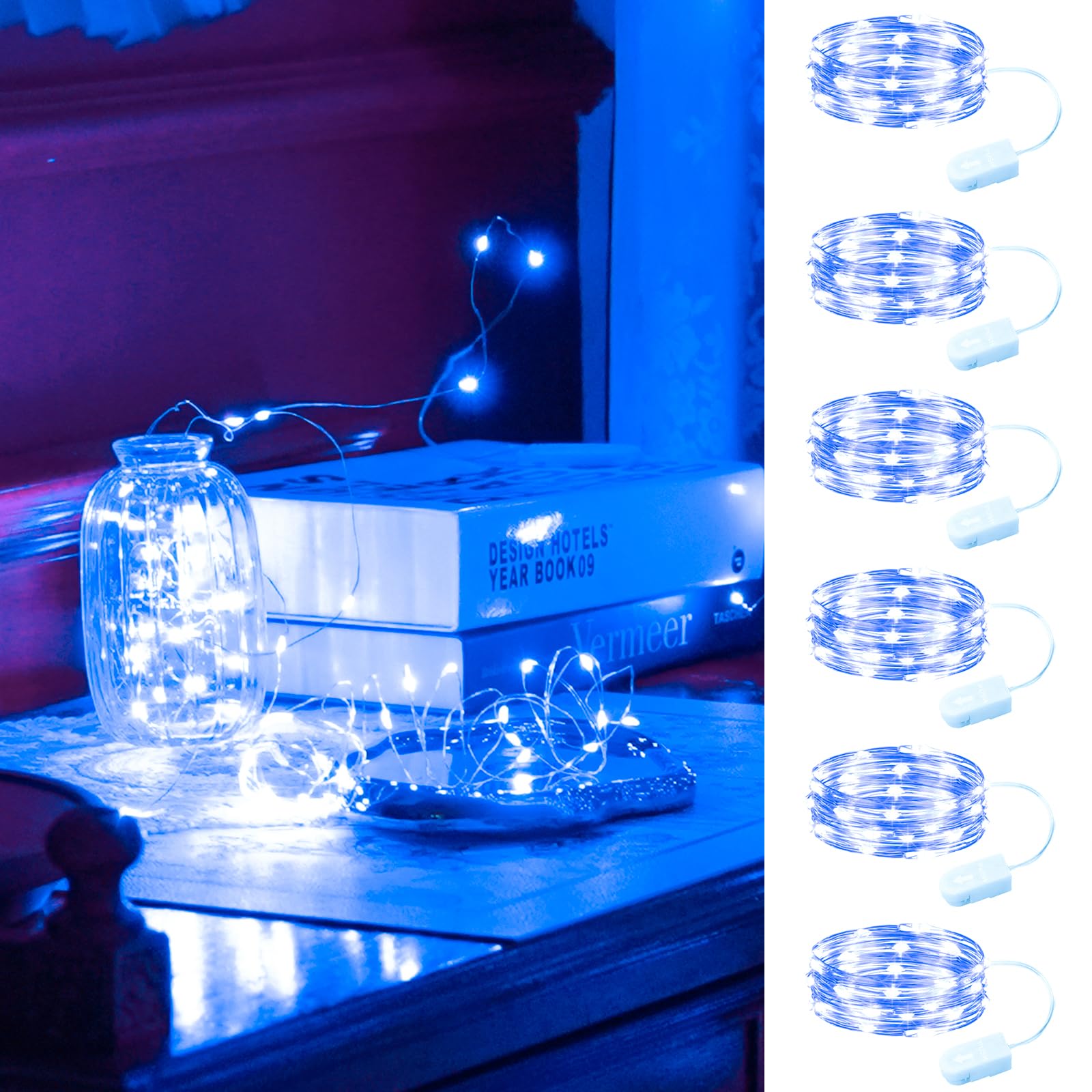 HXWEIYE 6 Pack Blue Fairy Lights Battery Operated  7ft 20LED Mini Fairy String Lights Mason Jar Lights  Waterproof Firefly Starry Lights for DIY Wedding Party Bedroom Patio Christmas D?cor