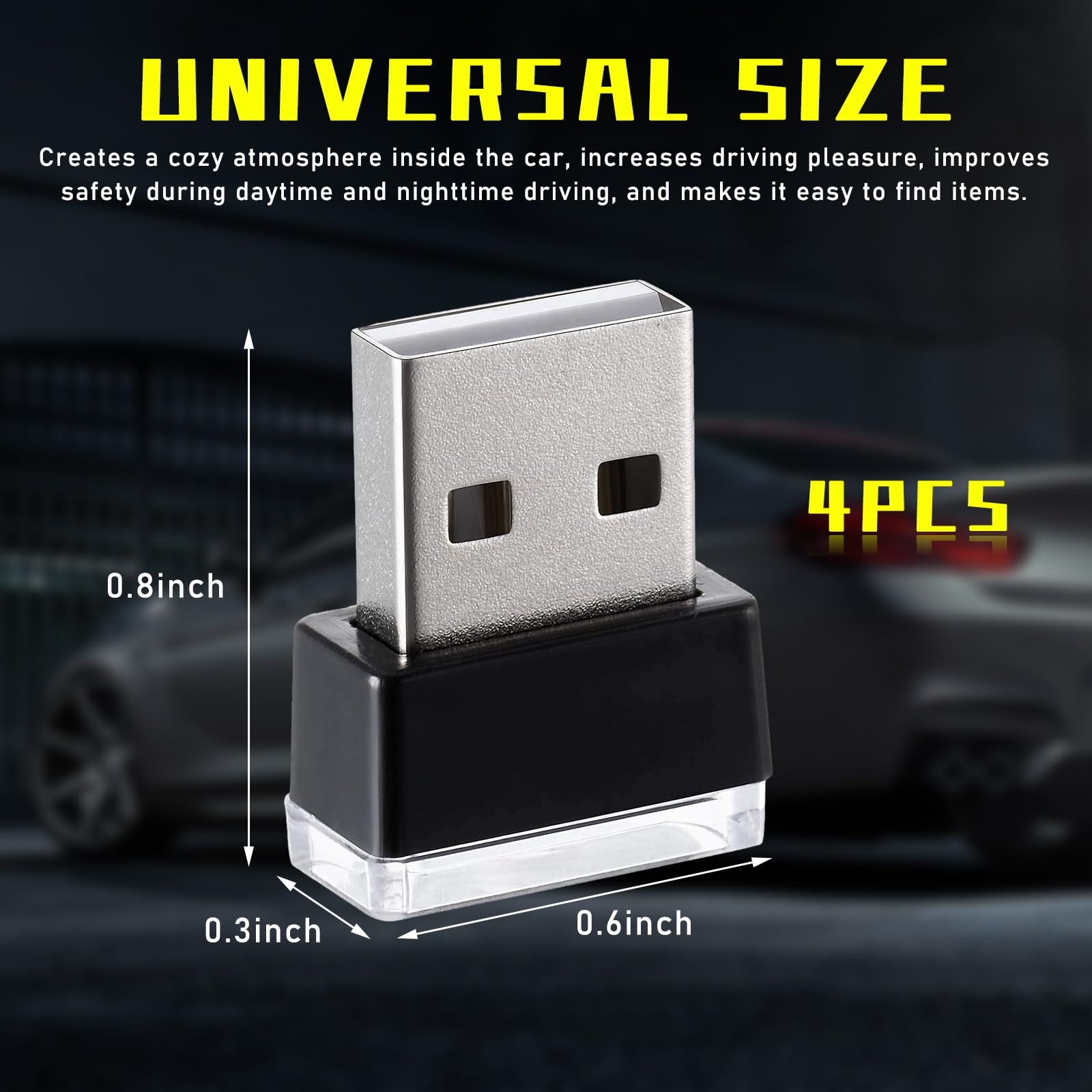 Augeny Usb Led Car Interior Atmosphere Lamp Kit - 4 Pcs, Portable Ambient Lighting, Blue+Ice Blue+Red+Purple