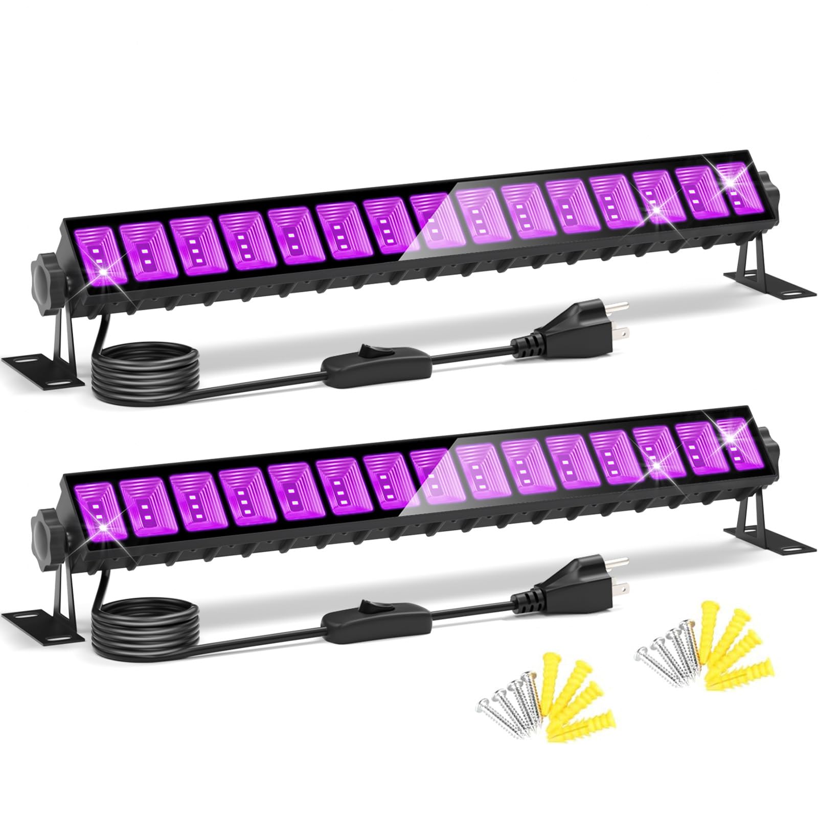 2 Pack Led Black Lights, Blacklight Bars With Plug+Switch+6Ft Cord, Light Up 24X24Ftx2, Ip66 Waterproof Blacklight For Glow Party, Fluorescent Poster, Body Paint, Halloween Decorations, Bedroom, Stage