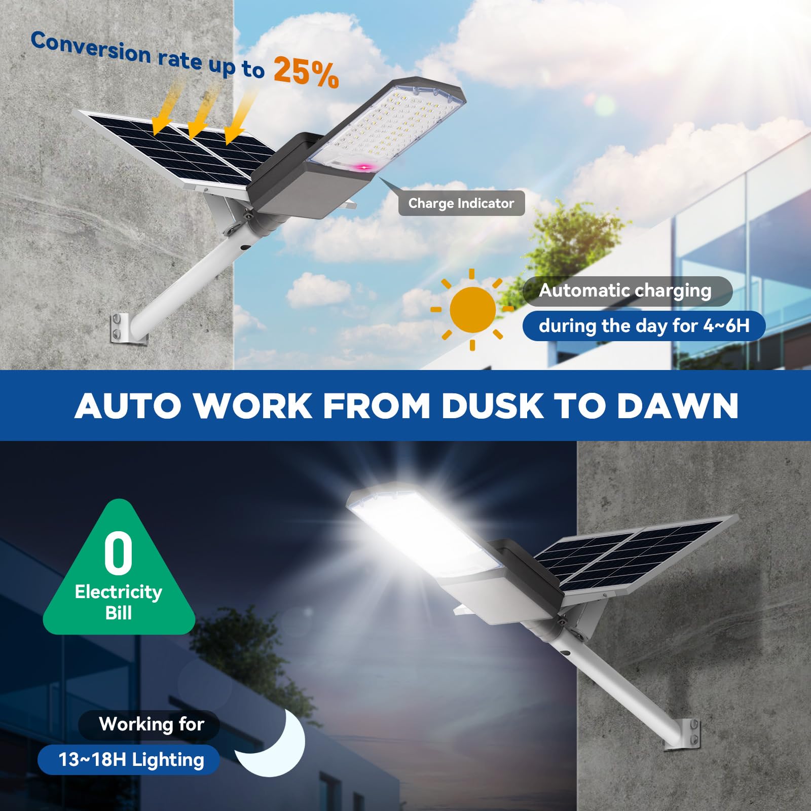 Langy 800W Solar Street Light 2-Pack, Ip67 Waterproof, 80000Lm, Remote Control, Outdoor Lighting