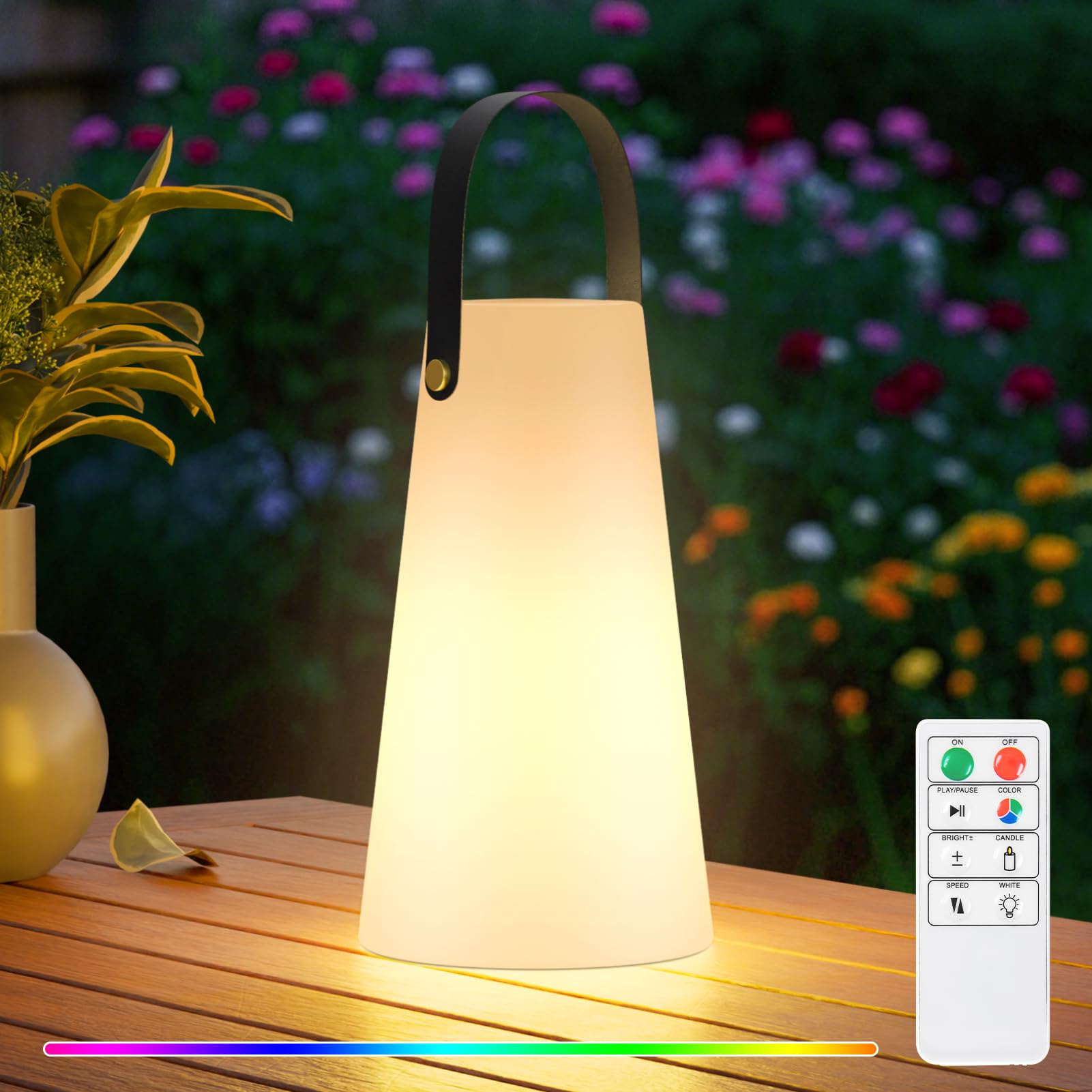 Portable Outdoor Table Lamp, Cordless Rechargeable Outdoor Table Lanterns RGB LED Lights with Remote, IP44 Water-Resistant Batte
