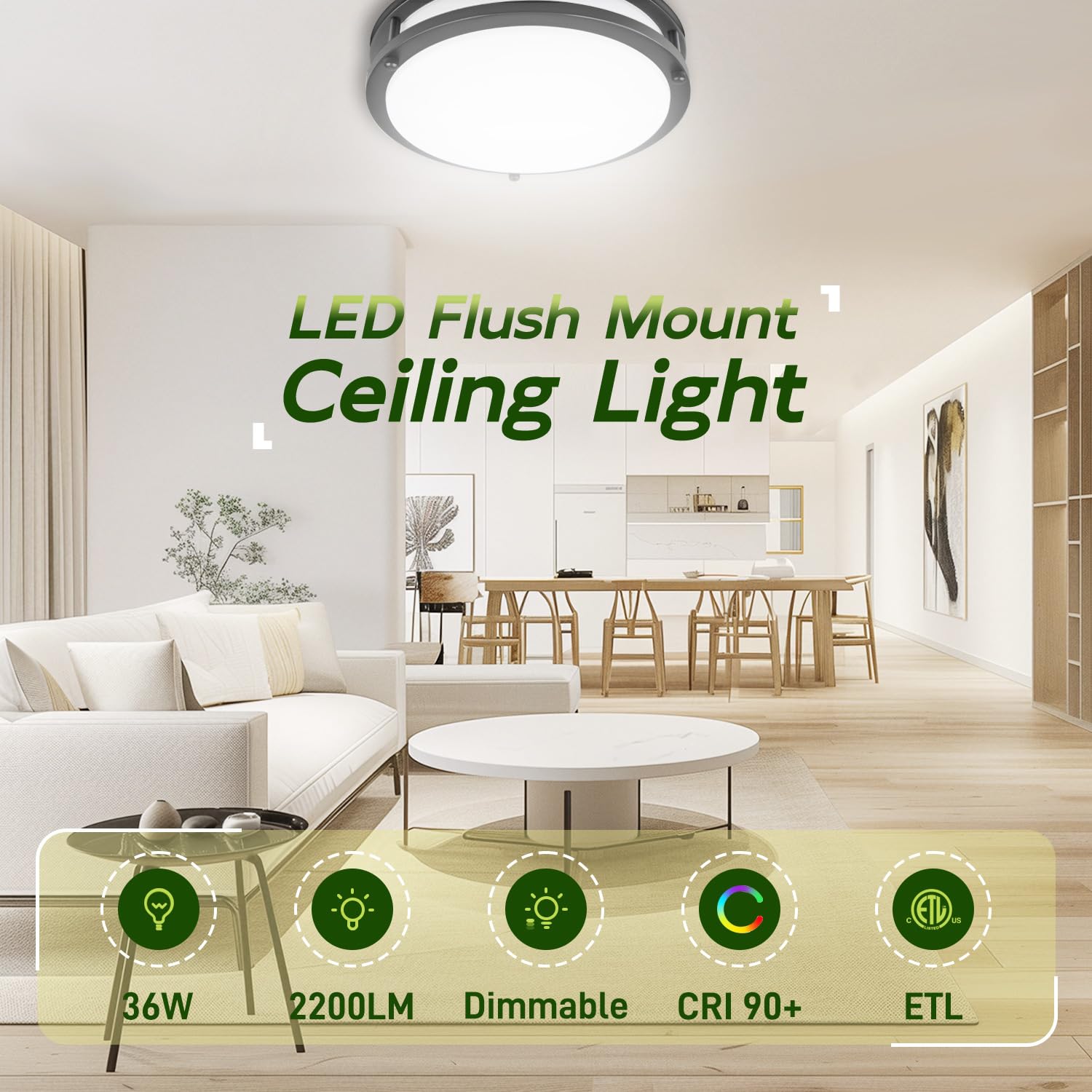 hykolity LED Flush Mount Ceiling Light, 16 inch, Dimmable, 36W, 2200LM, Oil-Rubbed Bronze, Model HBCE-16C-O5