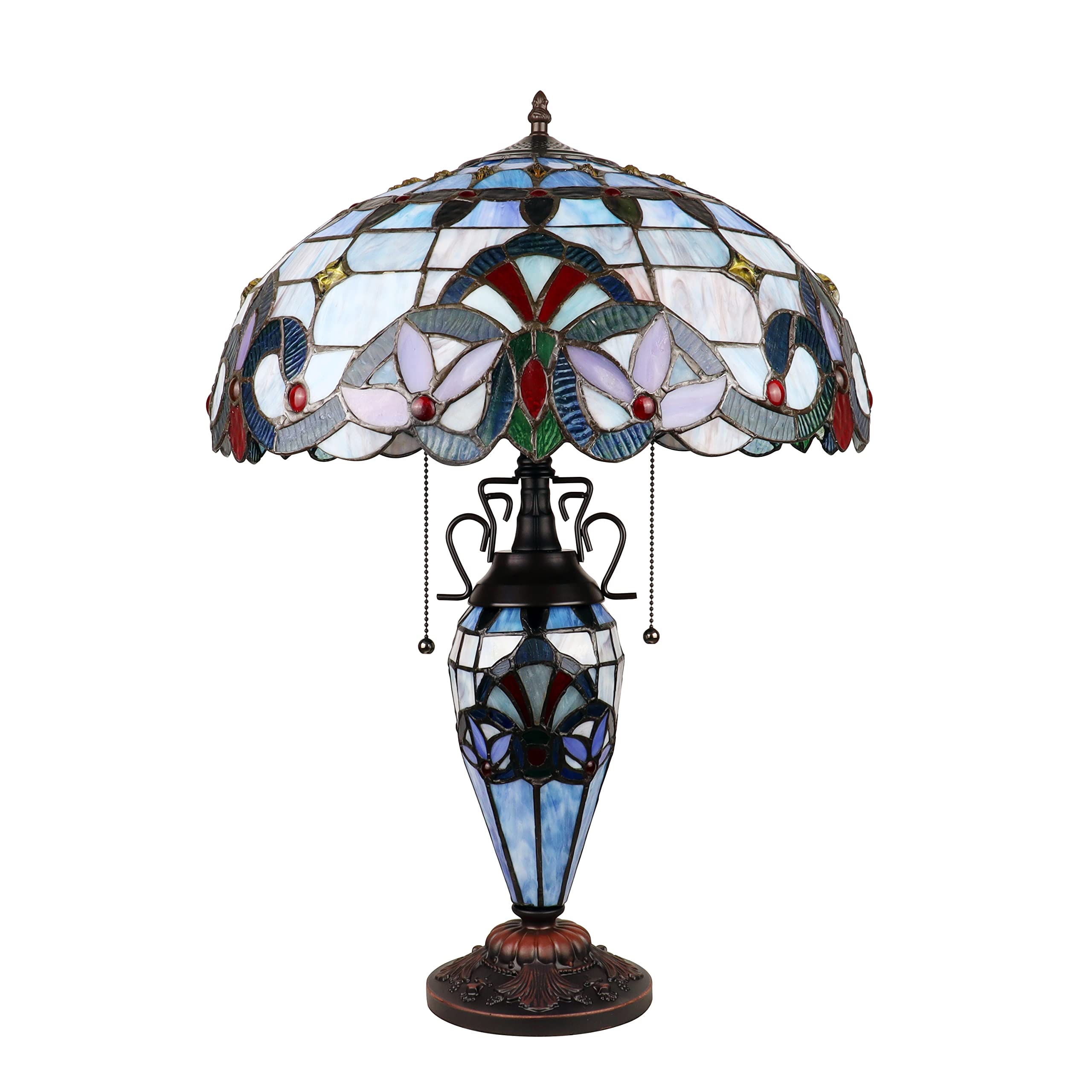 Chloe Lighting Victorian-Style Table Lamp, Dark Bronze, 3 Light, 18in Wide, Model CH3T381VB18-DT3, Multicolor Glass