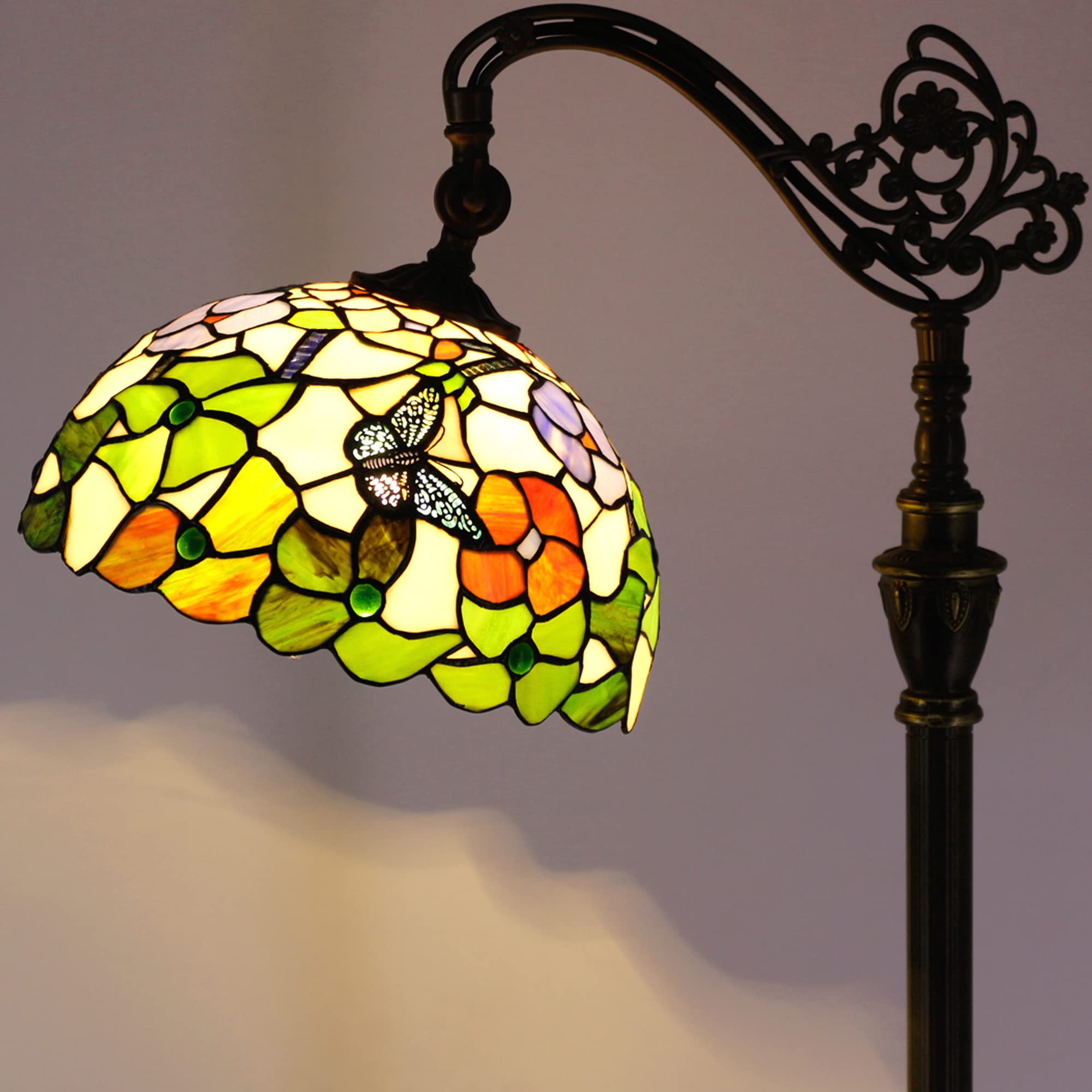 Zjart Tiffany Floor Lamp Stained Glass Lamp 18.88X12X67 Inch Angle Adjustable Arched Gooseneck Antique Reading Light (Blue Jewel